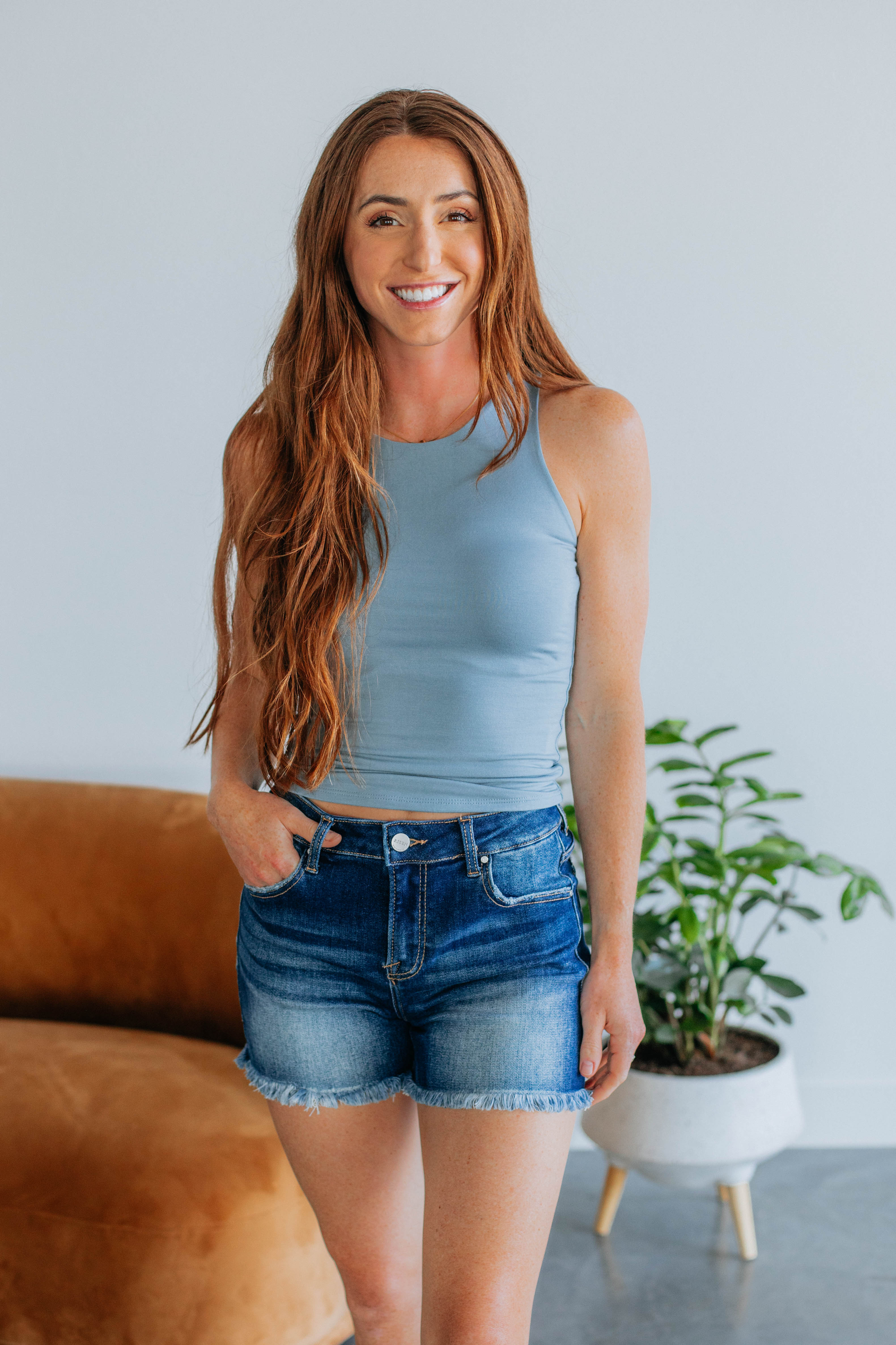 Demi Basic Tank Top for Women - Vintage Blue Soft Cotton Casual Tee - Perfect for Layering, Summer Outfits & Everyday Wear