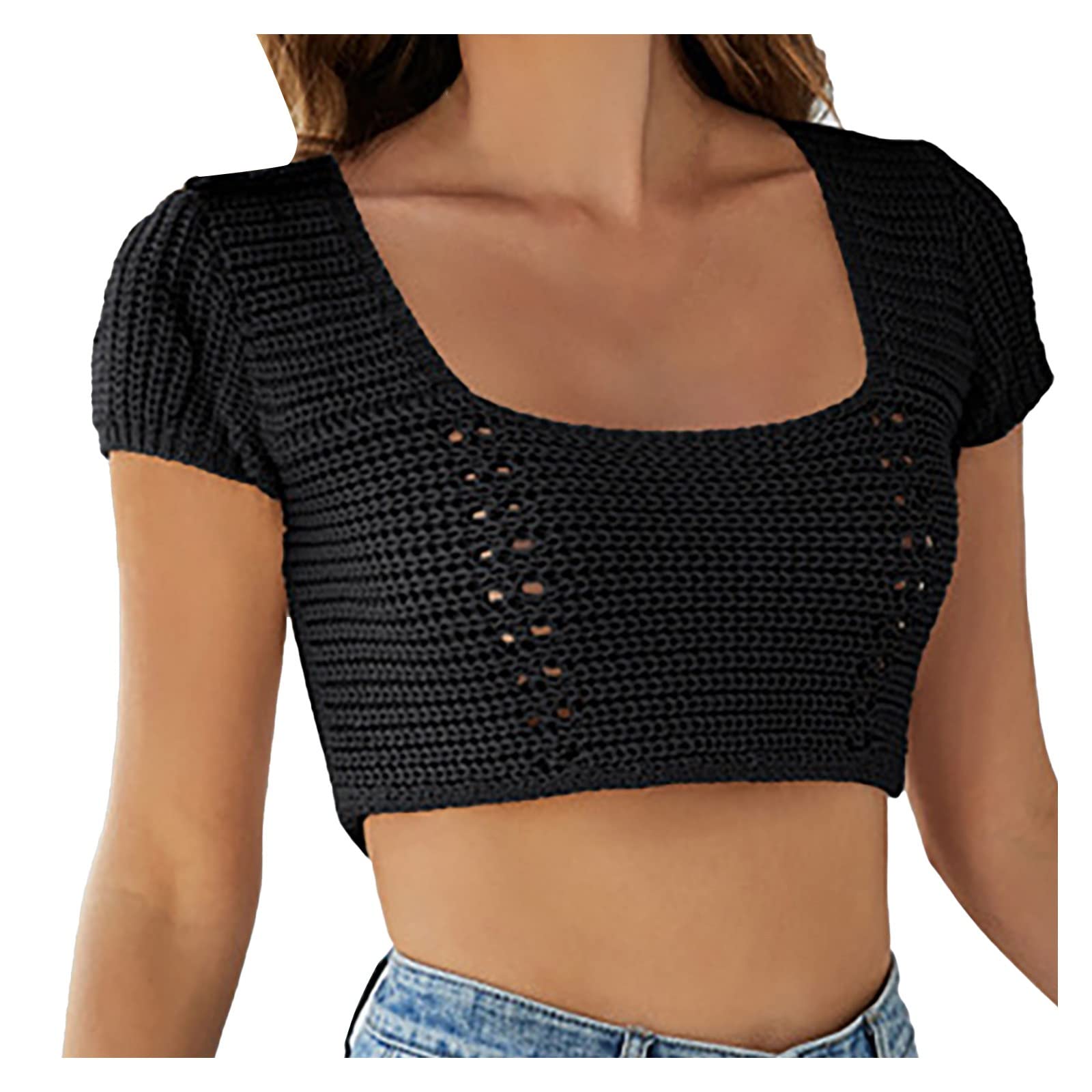 Women's Sexy Crop Tops - Short Sleeve Hollow Out Knit Shirts for Summer | Casual & Party Wear | Perfect for Beach, Club & Date Nights