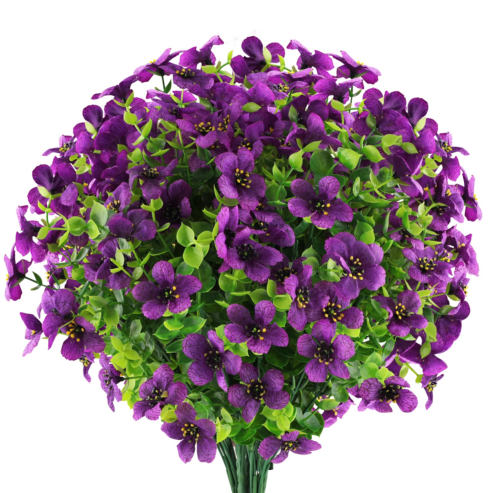 GREENRAIN 6 Bundles UV Resistant Artificial Flowers - Outdoor Fake Plants for Garden, Window Box & Porch Decor - Faux Plastic Flowers for Home & Patio (Purple) - Perfect for Wedding, Party & DIY Floral Arrangements