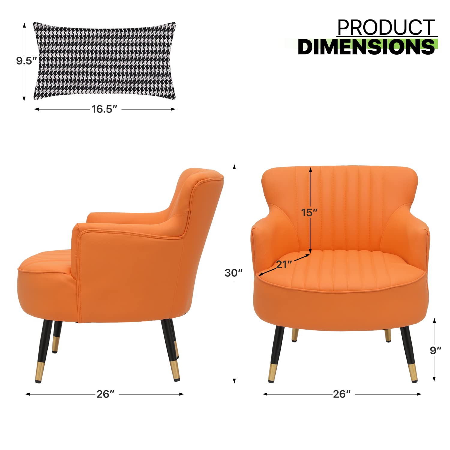 Magshion Modern Accent Chair with Lumbar Support Pillow - Upholstered Armchair with Sturdy Metal Legs, 550lbs Weight Capacity - Comfortable Club Chair for Living Room, Bedroom & Office - Orange Velvet Fabric - Perfect for Reading Nook, Home Theater Seating & Small Space Decor
