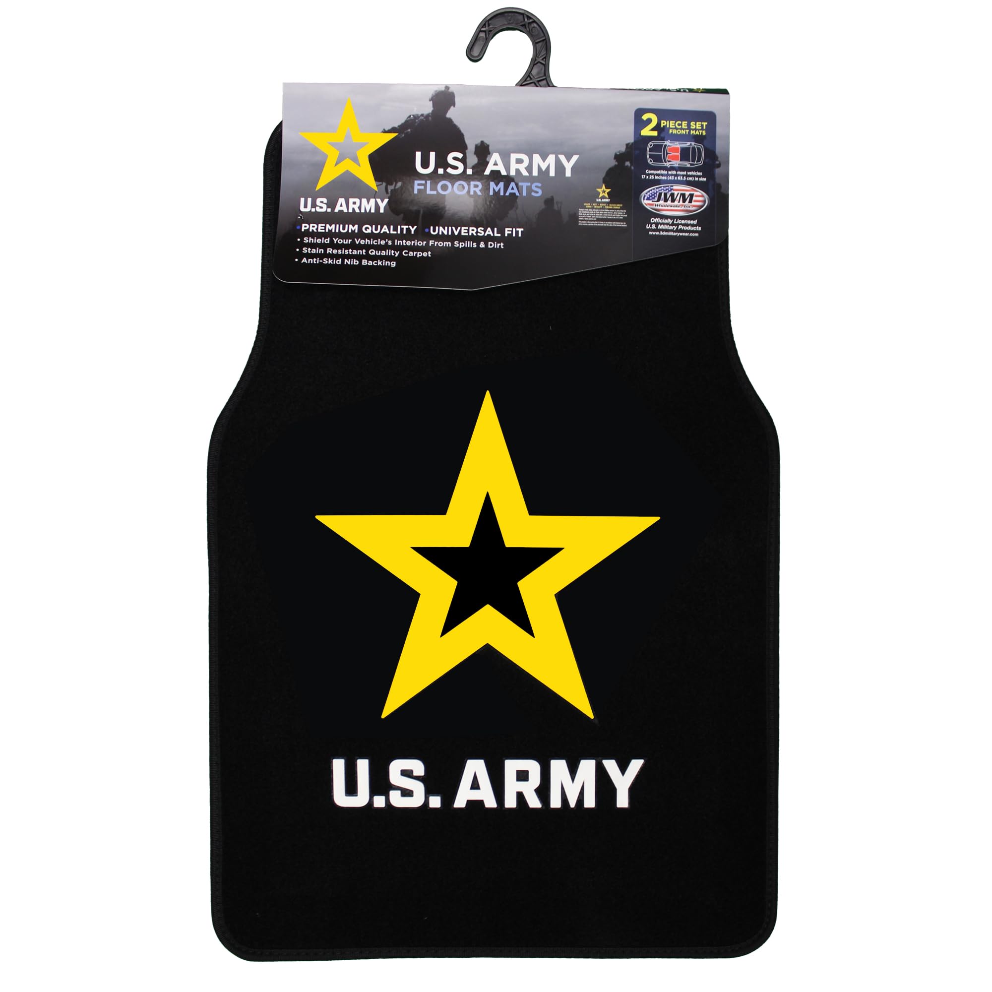US Army Car Floor Mats - 2-Piece Set for Trucks & SUVs | Heavy Duty All-Weather Protection | Perfect for Military Enthusiasts & Off-Road Adventures