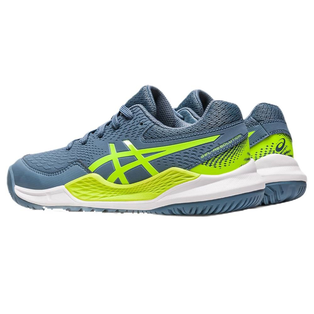 ASICS Gel Resolution 9 GS Junior Tennis Shoes for Boys & Girls - Lightweight Court Sneakers with Shock Absorption (Blue/Green) - Perfect for Junior Tennis Matches & Training Sessions