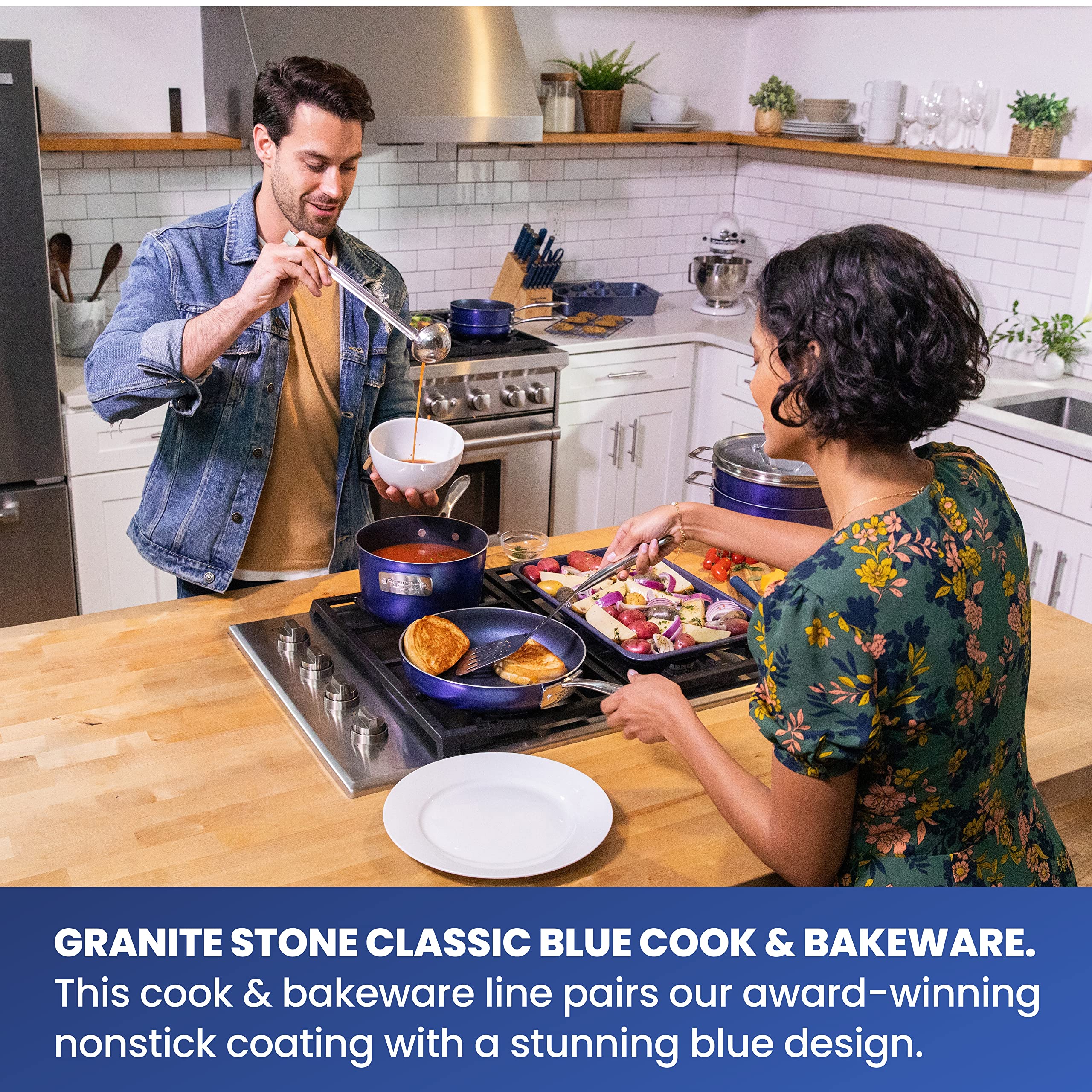 Granitestone 20-Piece Nonstick Cookware Set with Ultra Durable Mineral & Diamond Coating - PFOA & PFAS Free Pots, Pans & Bakeware - Oven, Dishwasher & Metal Utensil Safe - Blue - Perfect for Everyday Cooking, Baking & Family Meals