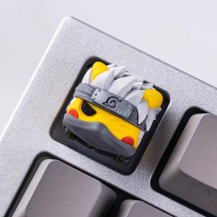 Custom Kakashi Pikachu Hybrid Keycaps - Translucent Multi-Color Resin Artisan Keycaps for Mechanical Keyboards | Perfect for Anime Fans & Gamers