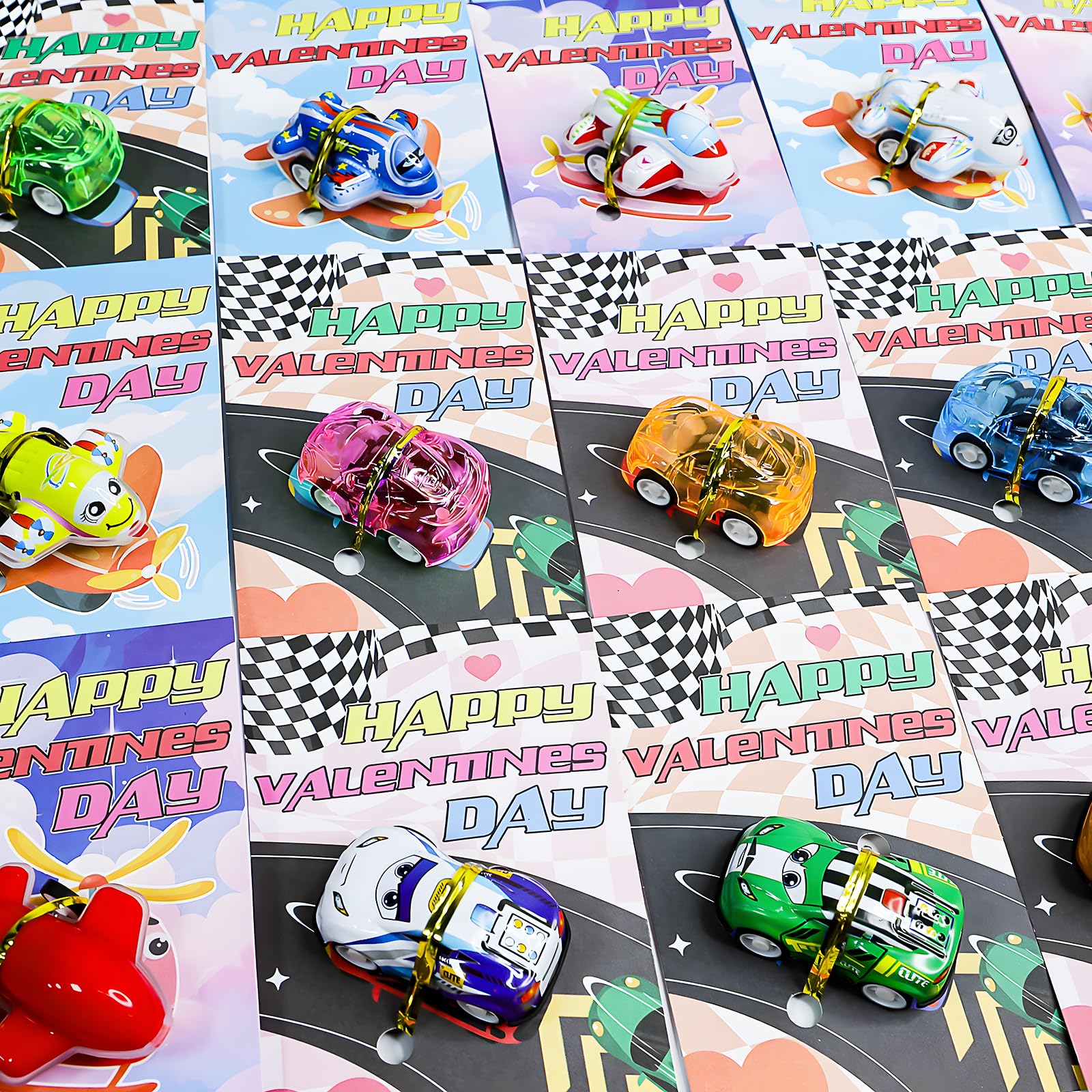 AMENON 28 Pack Valentine's Day Gifts for Kids - Valentine Cards with Pull Back Toy Cars - Classroom Party Favors, School Exchange Gifts & Birthday Goodie Bags
