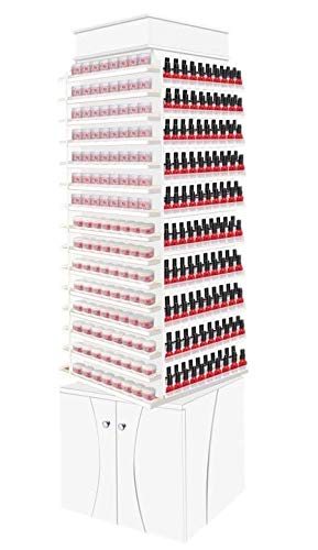 360° Swivel SONOMA Polish & Powder Display Shelf - Double Shelves Storage Cabinet for Salon, Modern White/Silver - Perfect for Nail Polish Organizer & Makeup Display in Beauty Salons or Home Vanity