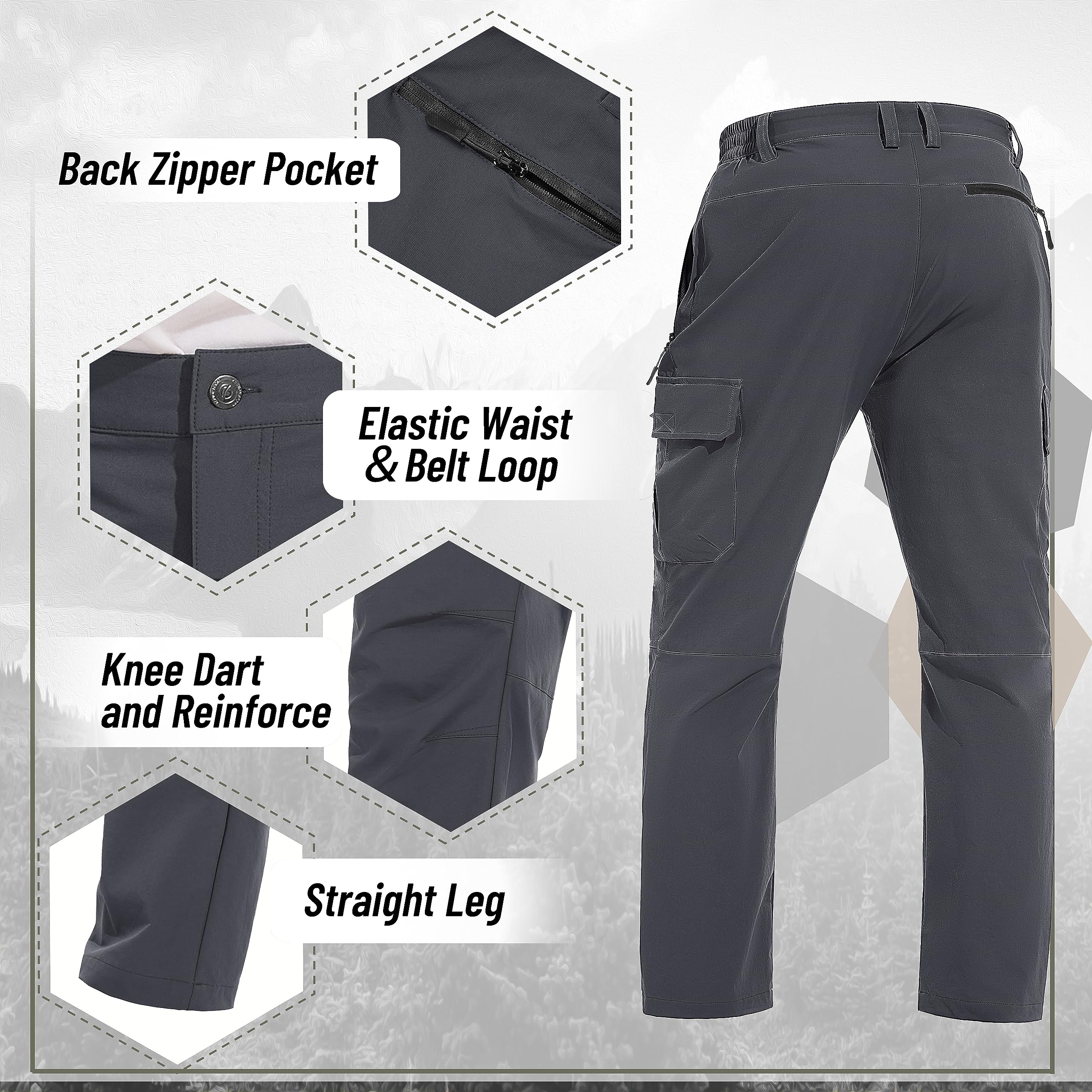 TACVASEN Men's Cargo Pants - 5 Pocket Water Resistant Lightweight Quick-Dry Ripstop Stretch Pants for Hiking, Work, Travel & Outdoor Adventures | Perfect for Camping, Climbing and Daily Wear