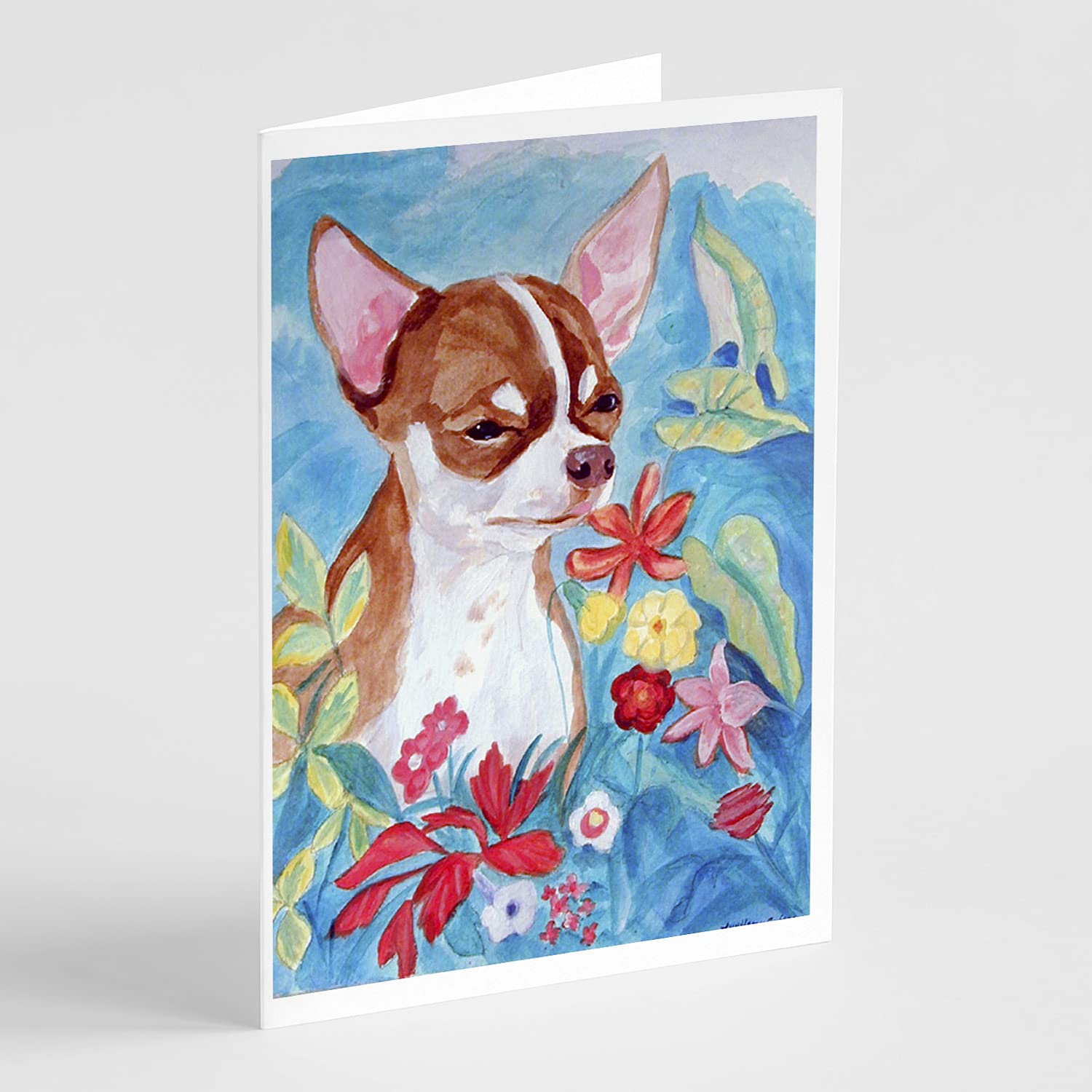Chihuahua in Flowers Blank Greeting Cards Set - Pack of 8 A7 Size (5x7) Note Cards with Envelopes | Whimsical Dog-Themed Stationery for Birthdays, Thank You Notes & Special Occasions