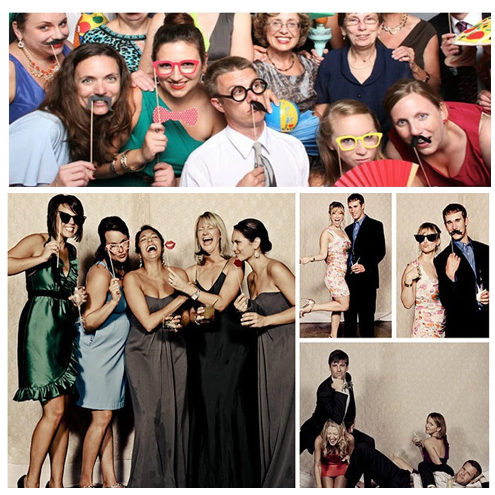 Andiker 31-Piece Wedding Photo Booth Props Kit - Funny Bridal Shower, Party & Valentine's Day Accessories with Wooden Sticks (Includes Ties, Hats, Mustaches) - Perfect for Bachelorette Parties, Anniversary Celebrations & Social Media Selfies