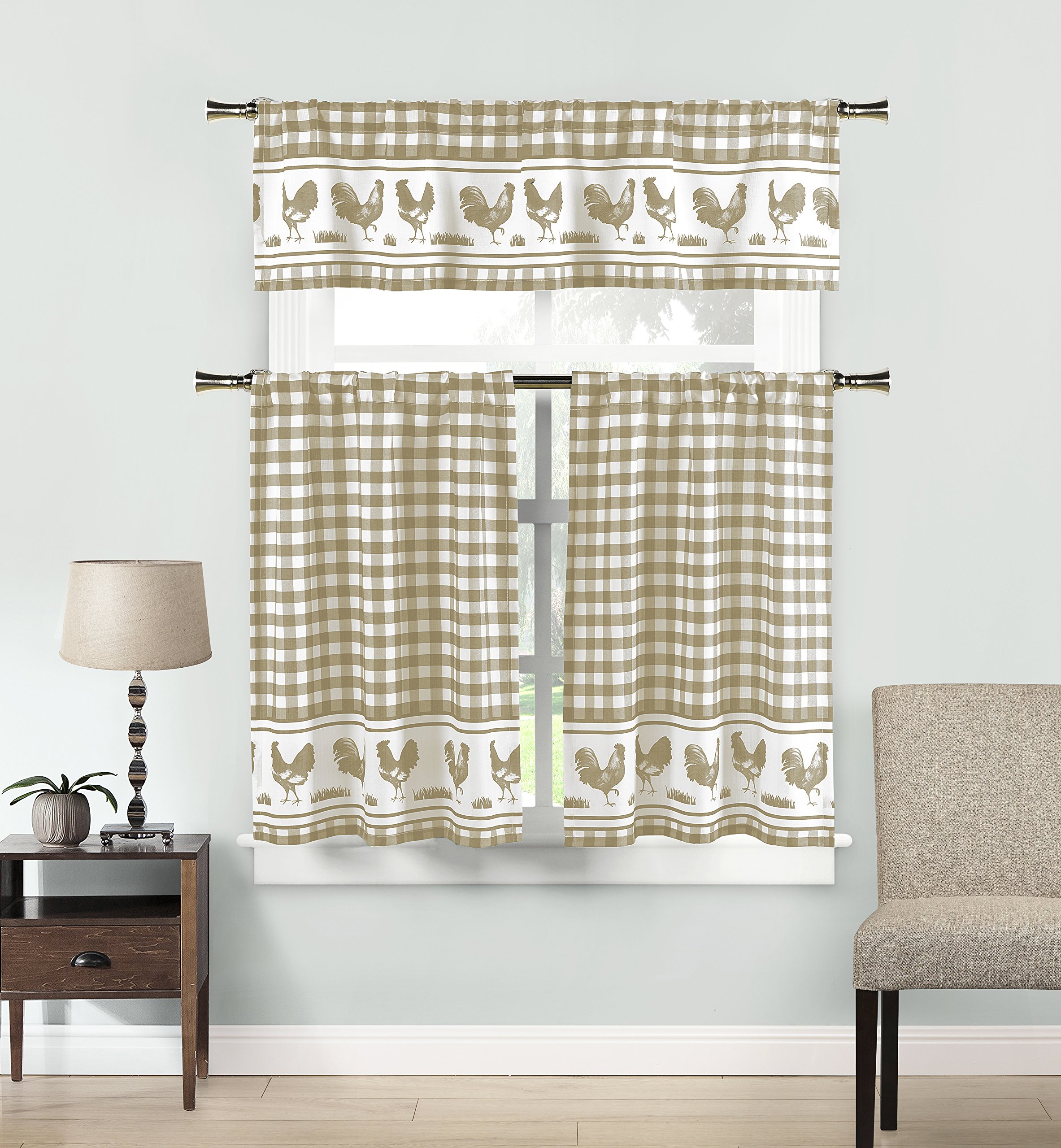Duck River Textile Hellen Kitchen Curtains - Taupe & White Window Treatments for Farmhouse, Cottage & Modern Decor - Perfect for Kitchens, Dining Rooms & French Doors