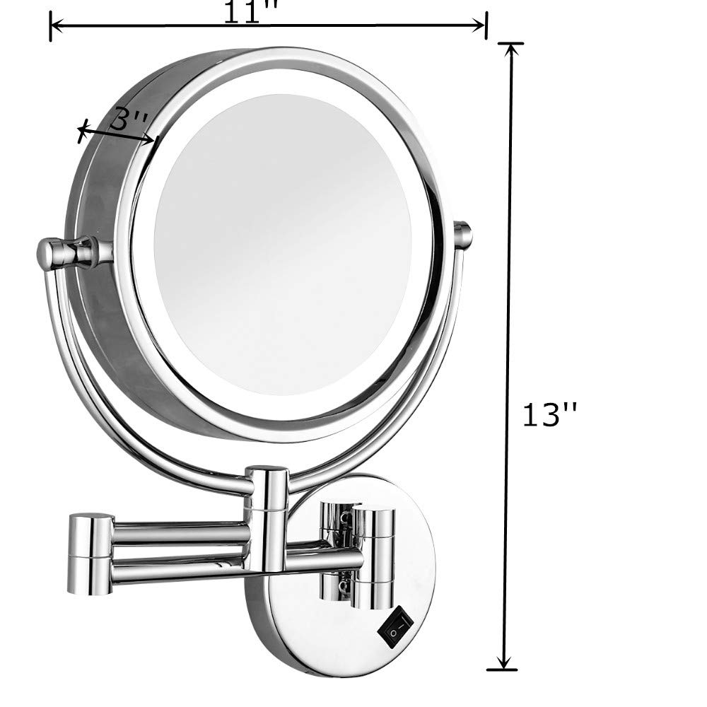 10X Magnification LED Lighted Wall Mount Makeup Mirror - 9 Inch Double Sided, 360° Swivel & 13 Inch Extension, Chrome Finish (Plug-in Power) - Perfect for Vanity, Bathroom & Professional Makeup Application