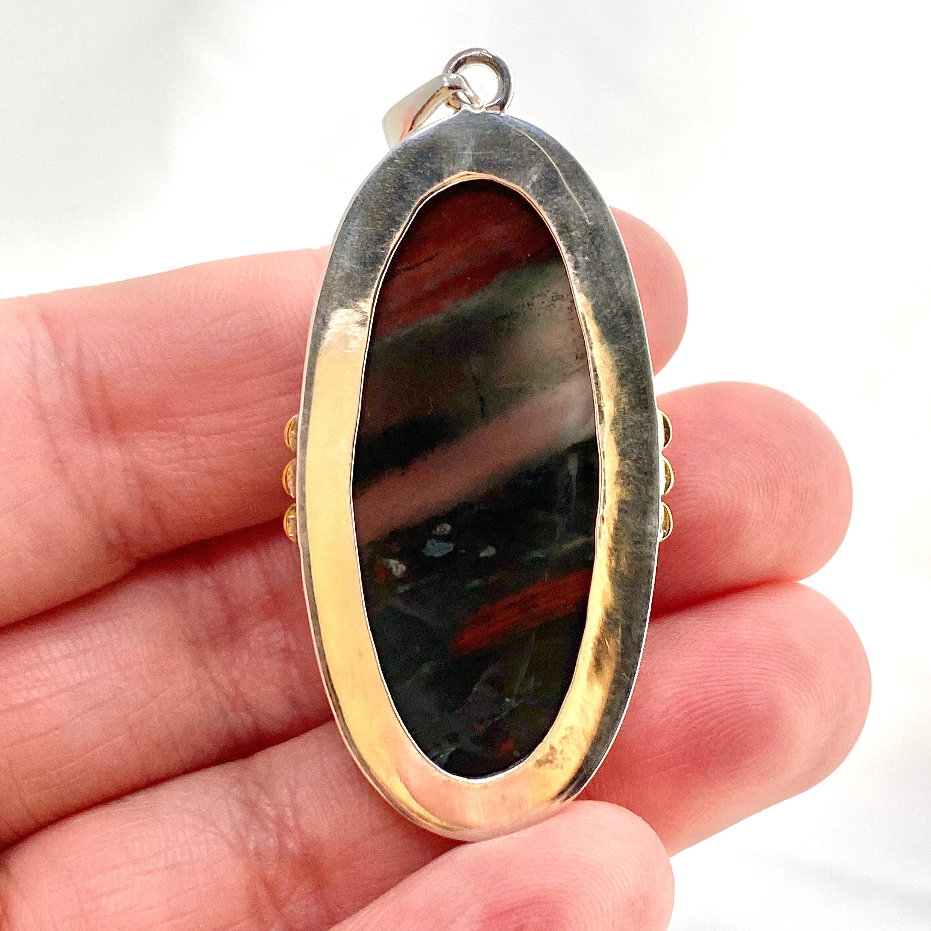 Bloodstone Oval Cabochon Pendant with Brass Accents - Handmade Jewelry for Women - Perfect for Spiritual Healing, Meditation & Energy Work (KPGJ4745)