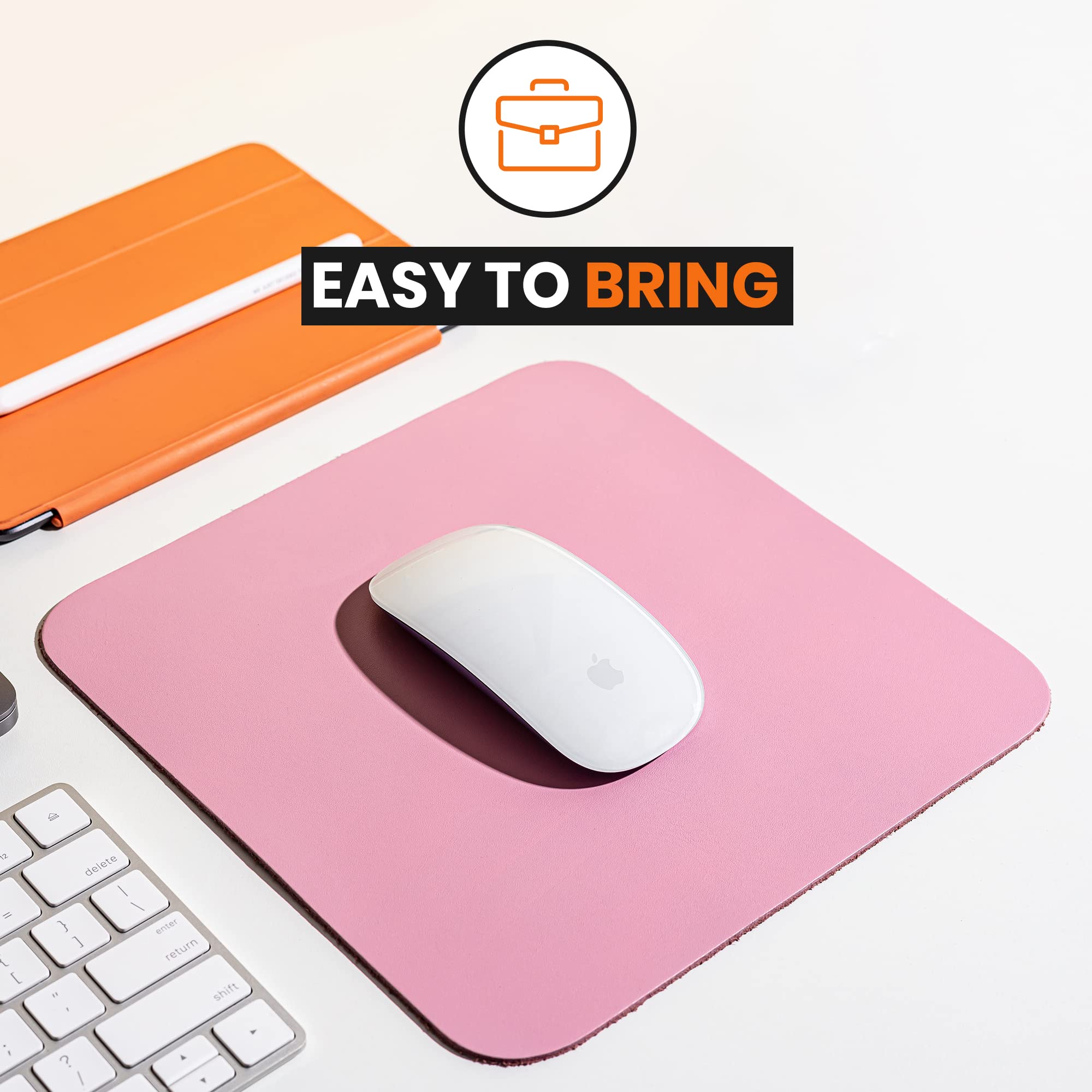Premium Genuine Pink Leather Mouse Pad - 9x9 Inch, Soft & Durable for Wireless Mice - Office & Gaming Desk Accessory, Cute Gift for Women & Girls