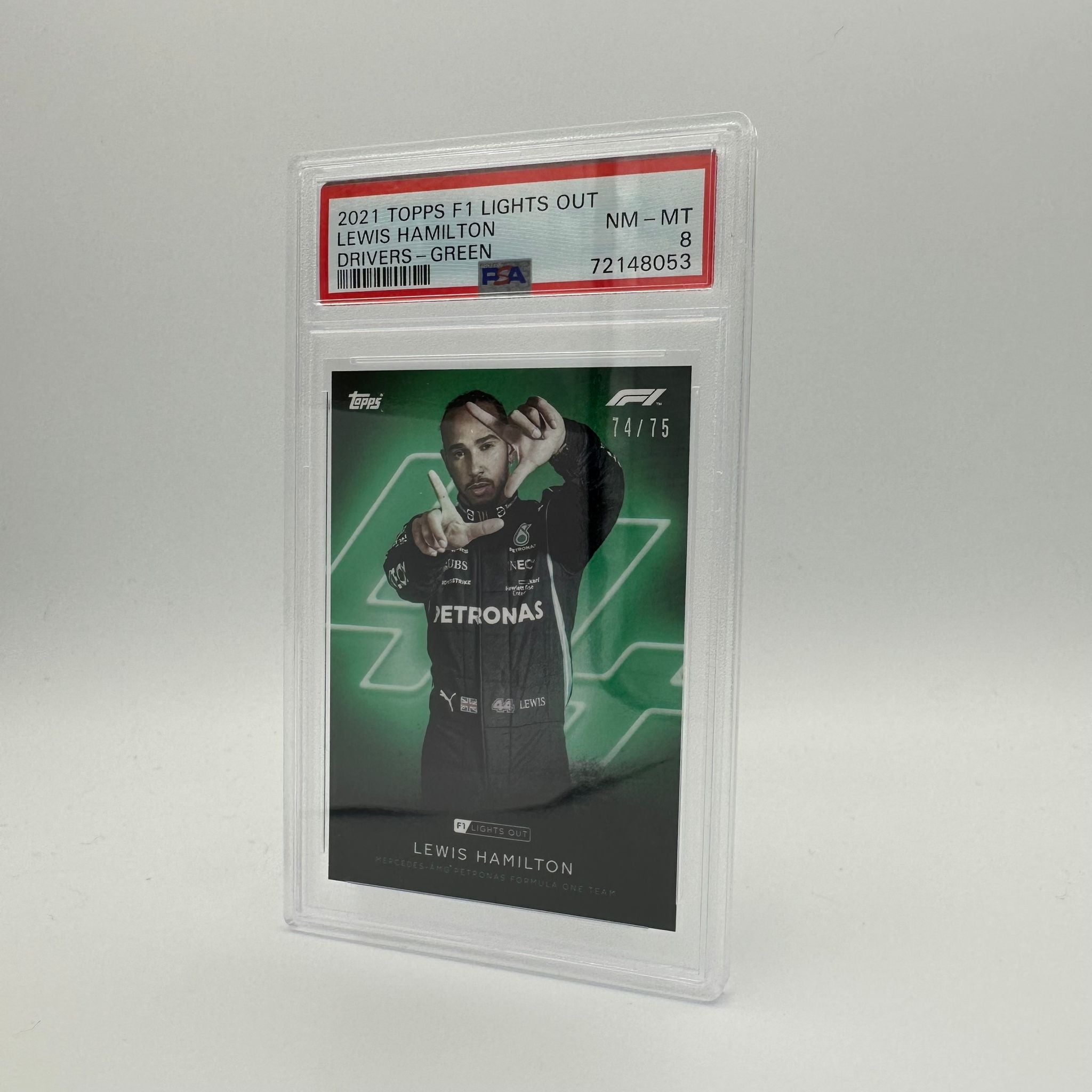 PSA 8 Graded 1974/75 Lewis Hamilton Green Parallel Racing Card - Perfect for Collectors, Sports Memorabilia Enthusiasts, and F1 Racing Fans