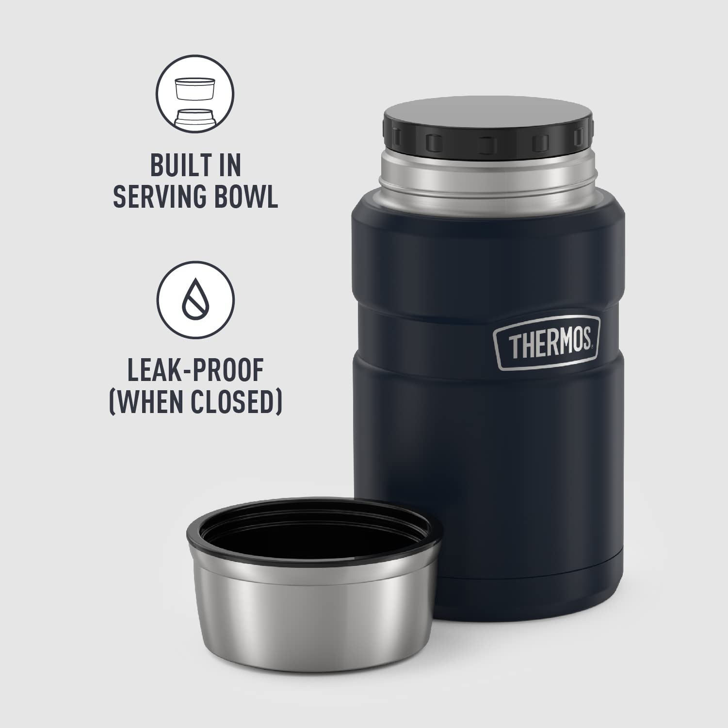 THERMOS Stainless King Vacuum-Insulated Food Jar - 24oz Leak-Proof Thermos for Hot & Cold Meals - Midnight Blue - Perfect for Lunch, Camping & Office Use