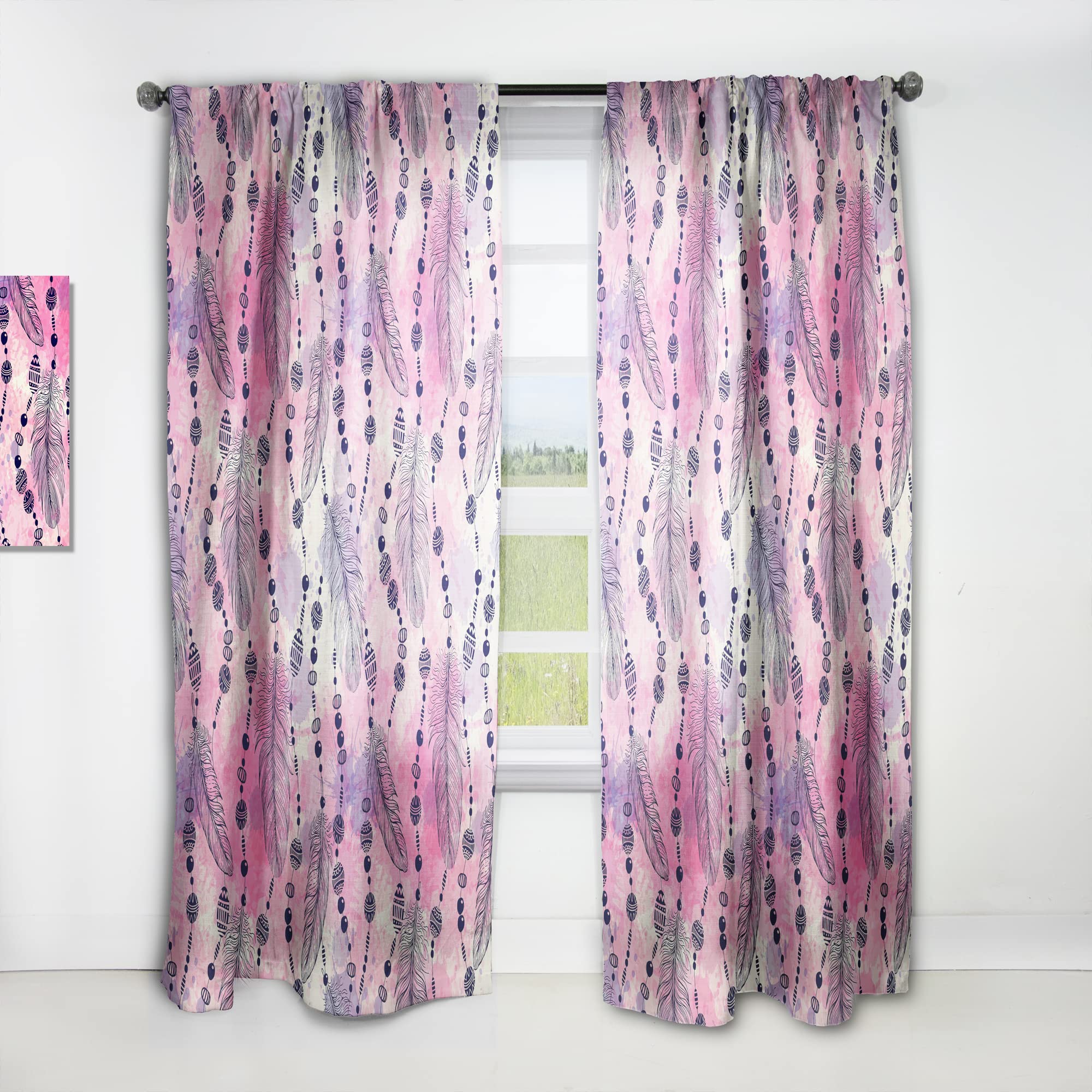 Bohemian Feathers and Beads Thermal Insulated Curtains - Single Panel 52x90 Inches - Elegant Window Drapes for Bedroom & Living Room - Perfect for Home Decor, Privacy and Temperature Control