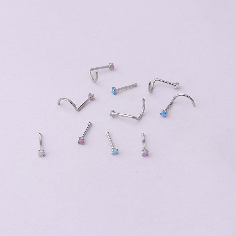 20G Opal Nose Stud Gauge S Bend Nose Ring - Body Jewelry for Women & Men | Perfect for Piercing, Parties & Everyday Wear (HSPJ612)