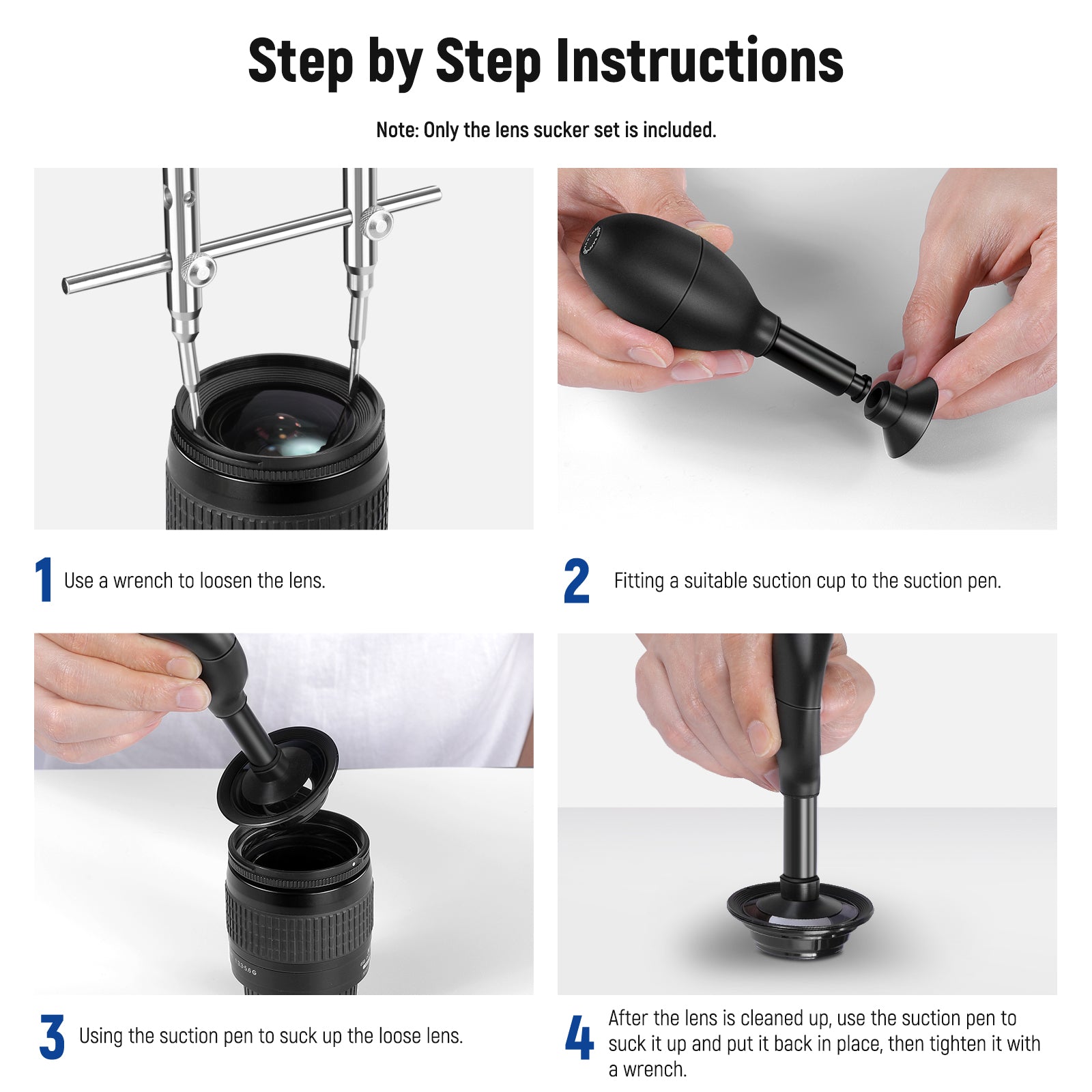 NEEWER Camera Lens Sucker and Spanner Tool Kit for DSLR & Mirrorless Cameras - Professional Lens Mount Removal and Installation Accessories for Photography and Videography