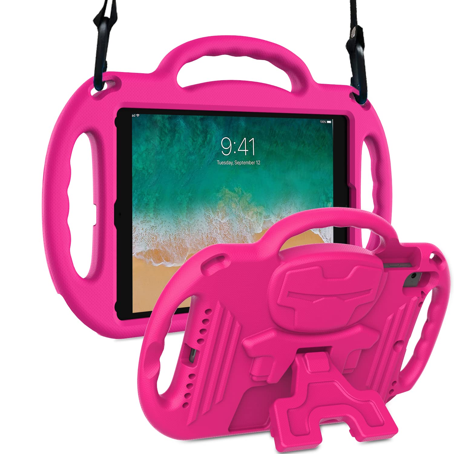 SUPNICE Shockproof iPad Case with Shoulder Strap & Handle - Compatible with iPad 6th/5th Gen (2018/2017), iPad Air 2/1/Pro, 9.7 Inch - Lightweight Kids Protective Cover (Rose) | Perfect for School, Travel & Outdoor Activities