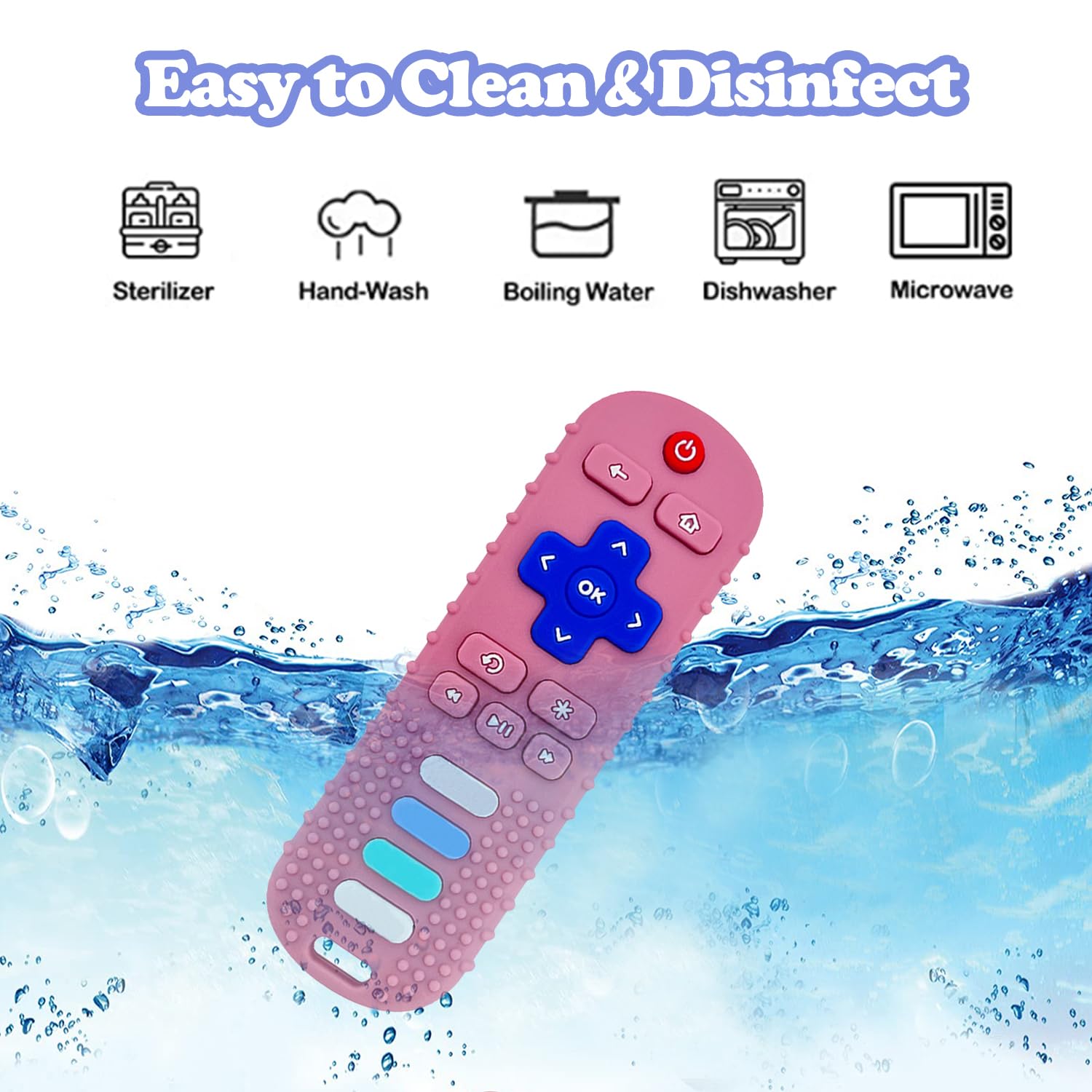 **Organic Baby Teething Toys - BPA Free, Food Grade Silicone Teether for Infants 3-18 Months | TV Remote Shaped Chew Toy for Soothing Sore Gums | Freezer Safe, Perfect for Home, Travel & Daycare (Pink RC)**