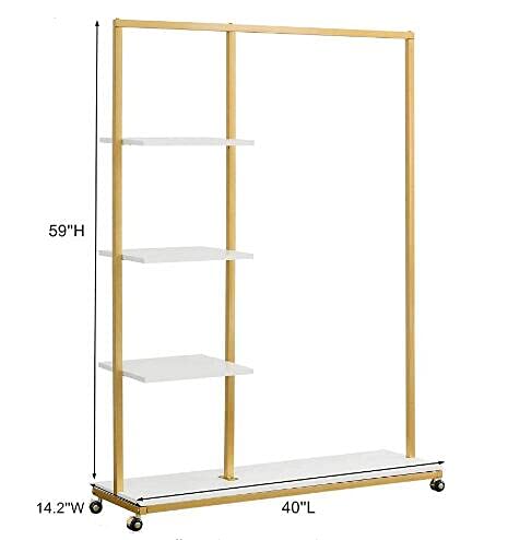 TBVECHI Heavy Duty Gold Garment Rack with Wheels - Industrial Strength Clothes Hanger for Bedroom, Closet & Retail Store | Perfect for Clothing Storage, Display & Organization in Homes, Boutiques & Shopping Malls