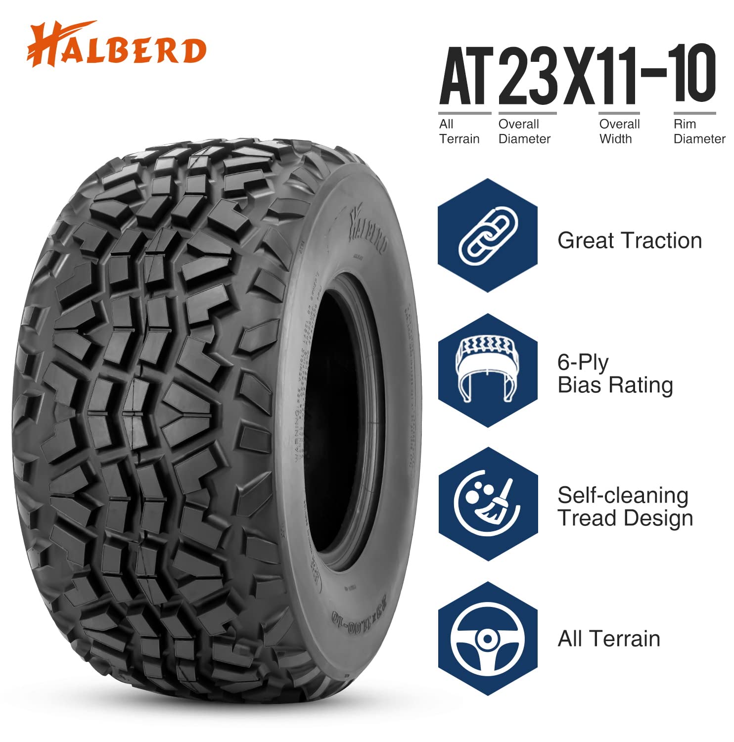 HALBERD 23x11-10 ATV Tires - Premium All Terrain ATV/UTV Tires with Non-Directional Tread, 6PR Rating, Tubeless Design (Set of 2) - Perfect for Off-Roading, Mudding, and Trail Adventures