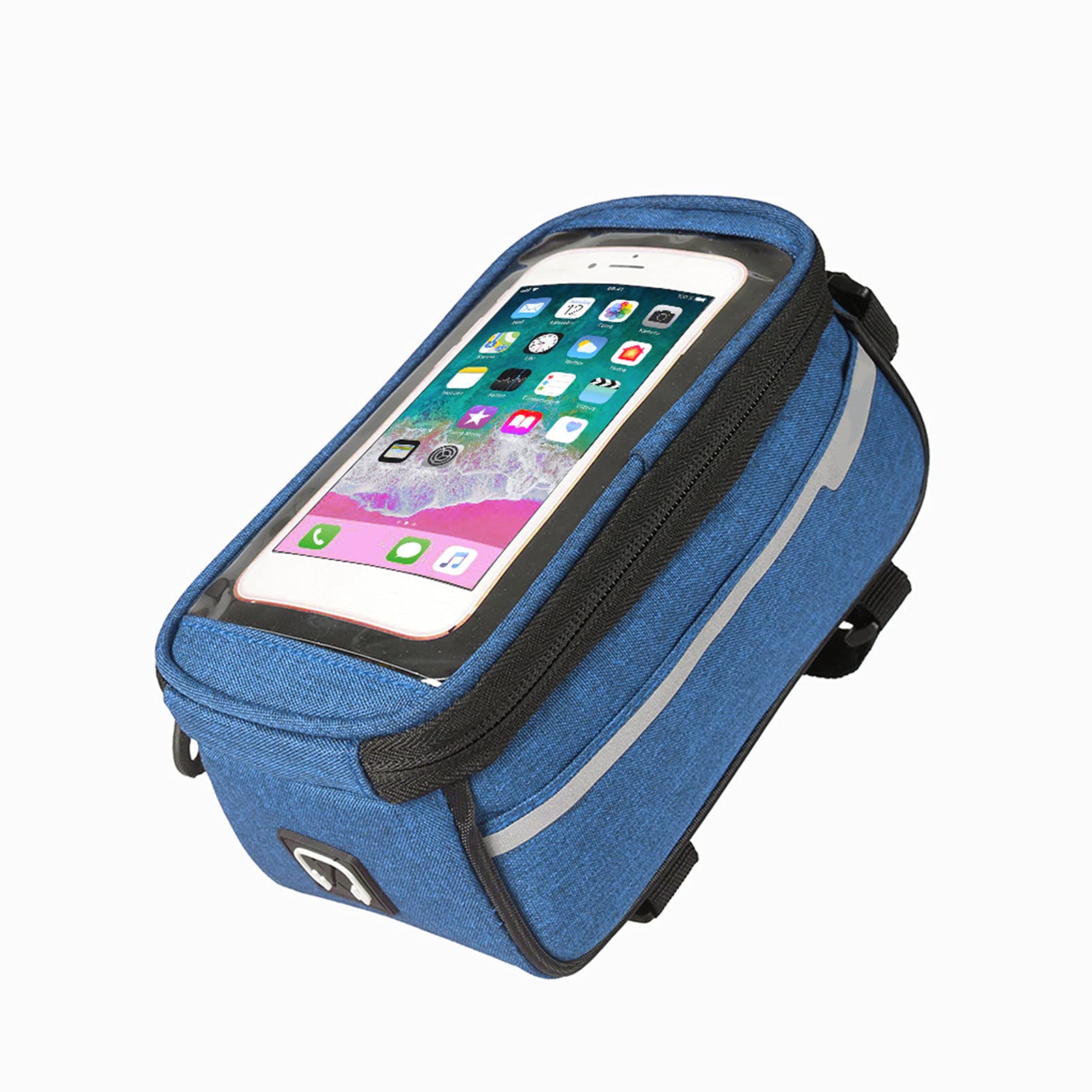KGJQ Adjustable Waterproof Bike Phone Holder - Top Tube Mounted Bicycle Phone Pouch for iPhone & Android - Perfect for Mountain Biking, Commuting & Outdoor Adventures (Blue)