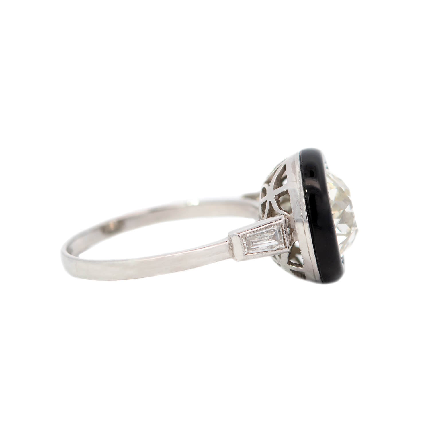 Vintage Art Deco Platinum Halo Onyx and Diamond Engagement Ring - Perfect for Wedding, Anniversary & Special Occasion Gifts