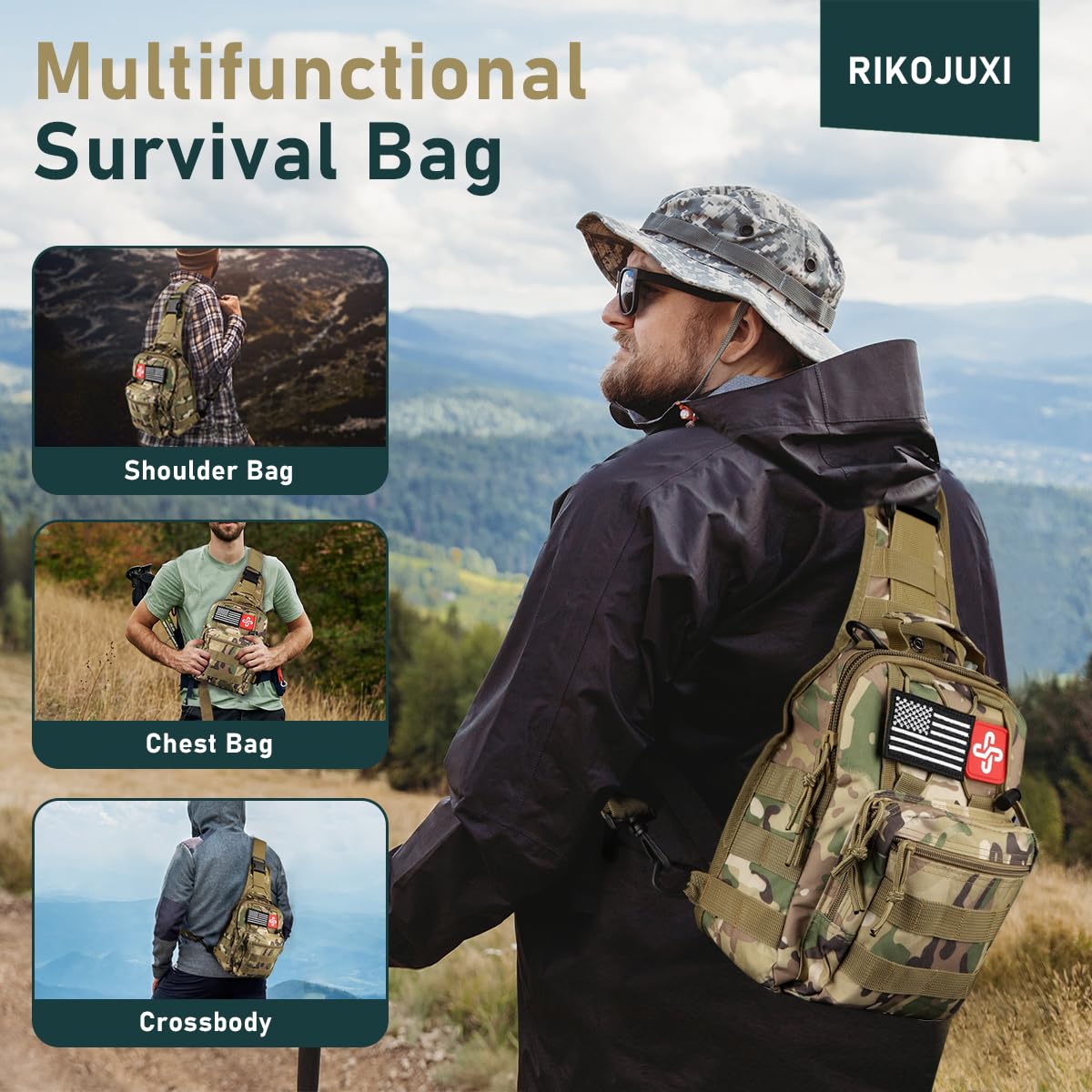 262Pcs Survival Kit with First Aid Kit, Emergency Tent, Camping Axe & Shovel - Portable Crossbody Bug Out Bag for Outdoor Adventures, Hiking, Camping & Emergency Preparedness (Gifts for Men & Women)