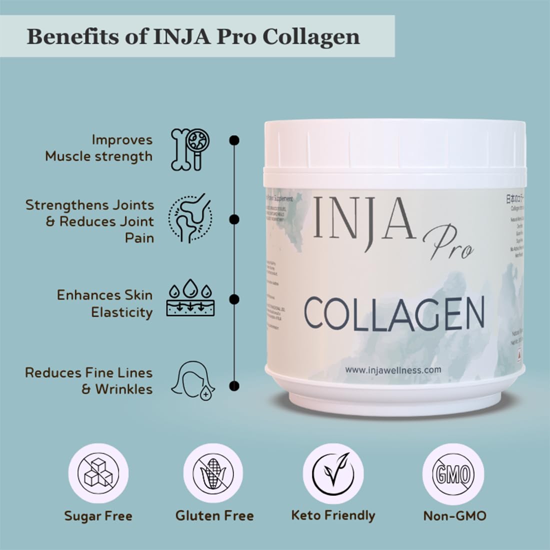 INJA Wellness Pro Marine Collagen Powder - Hydrolyzed Collagen Supplement for Women & Men | Supports Healthy Skin, Hair & Joints | Zero Sugar, Unflavored | 300g (30 Servings) | Perfect for Daily Wellness Routine & Anti-Aging Support