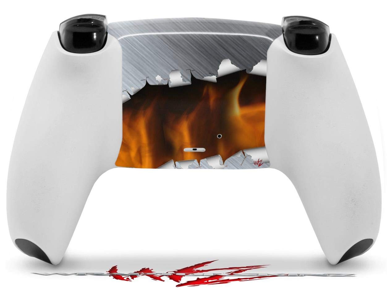 PS5 DualSense Controller Skin Wrap - Ripped Metal Fire Design for Gaming Protection