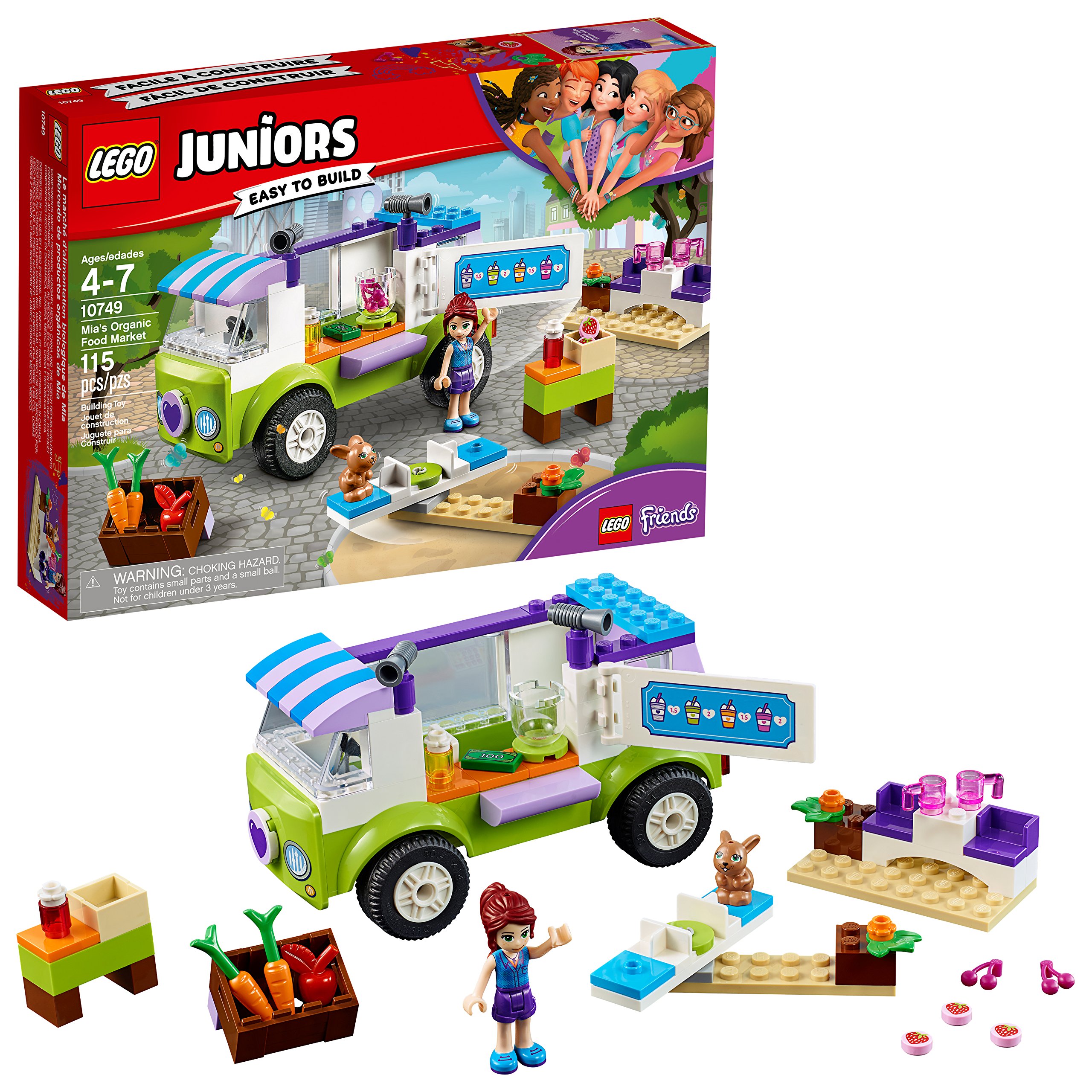 LEGO Juniors 4+ Mia's Organic Food Market 10749 Building Kit (115 Pieces) - Creative Pretend Play for Kids, Fun Educational Toy for Preschoolers & Toddlers