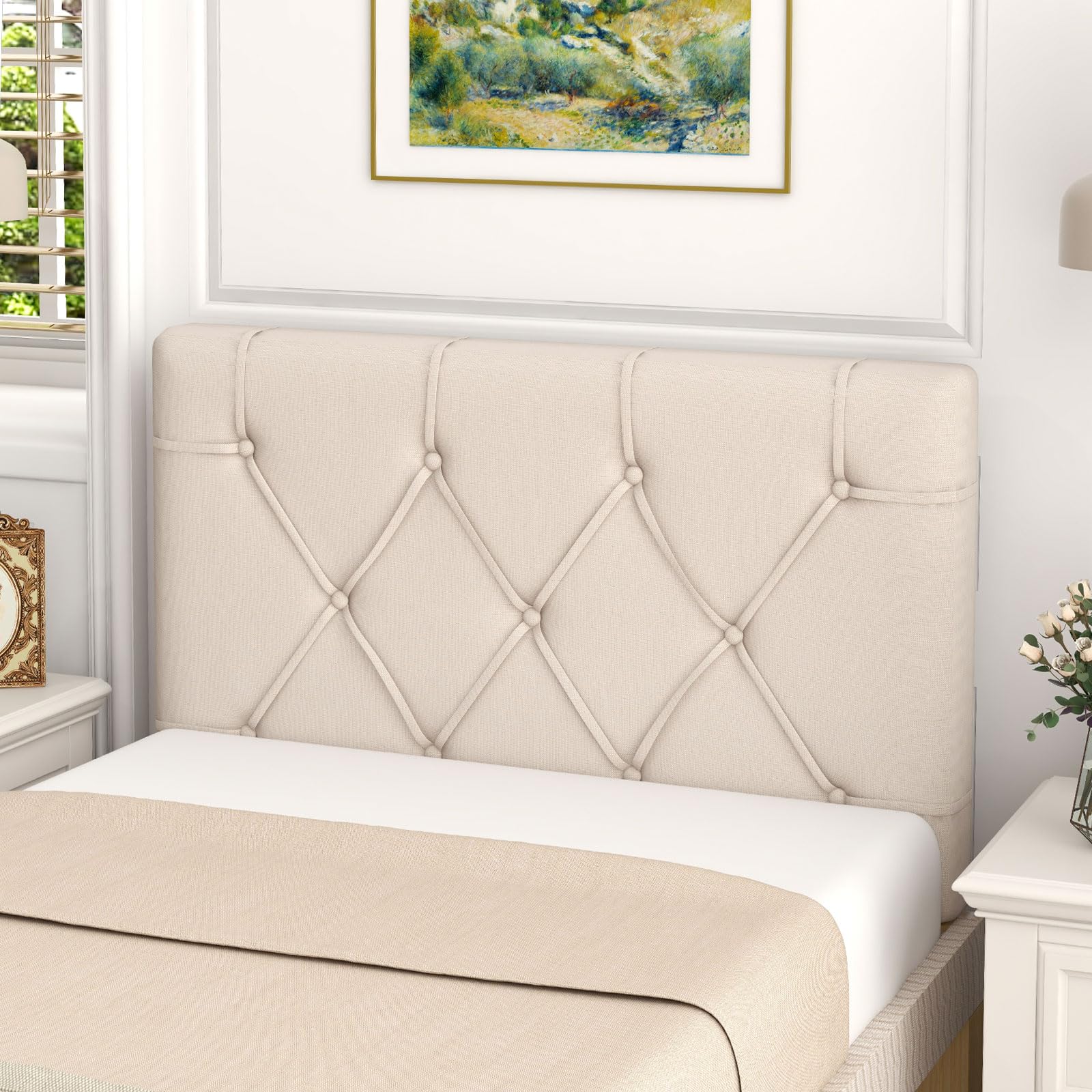 Giantex Upholstered Twin/Twin XL Headboard - Wall Mounted Button Tufted Bed Headboard for Dorm Bedroom, Beige | Modern Bedroom Decor, Space Saving Solution for Small Rooms & College Dorms