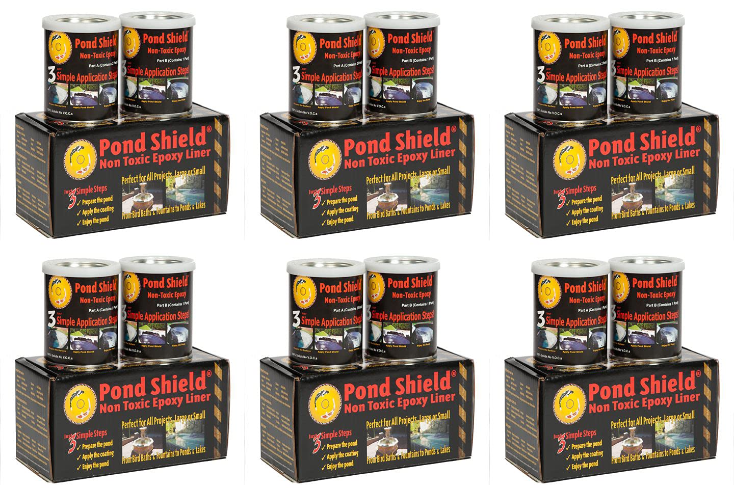 **Pond Armor SKU-CLEAR-QT6P Clear Pond Shield 1.5 Quart Kit (6 Pack) – Non-Toxic Epoxy Coating for Ponds, Fountains & Water Features – Safe for Fish & Plants**