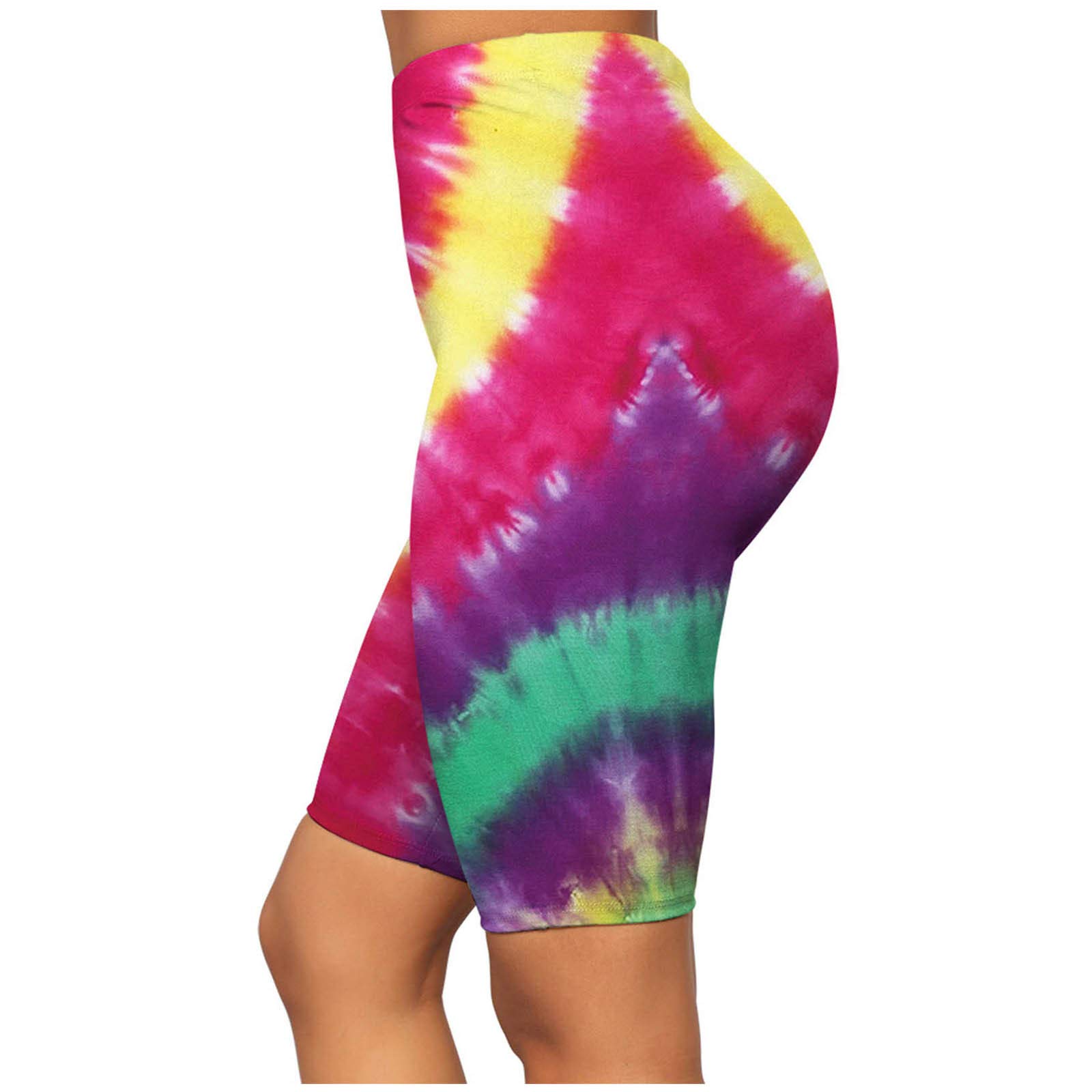 SHENGXINY Women's High Waist Compression Shorts - Stretchy Printed Tie-Dye Yoga & Fitness Shorts for Running, Workout & Activewear