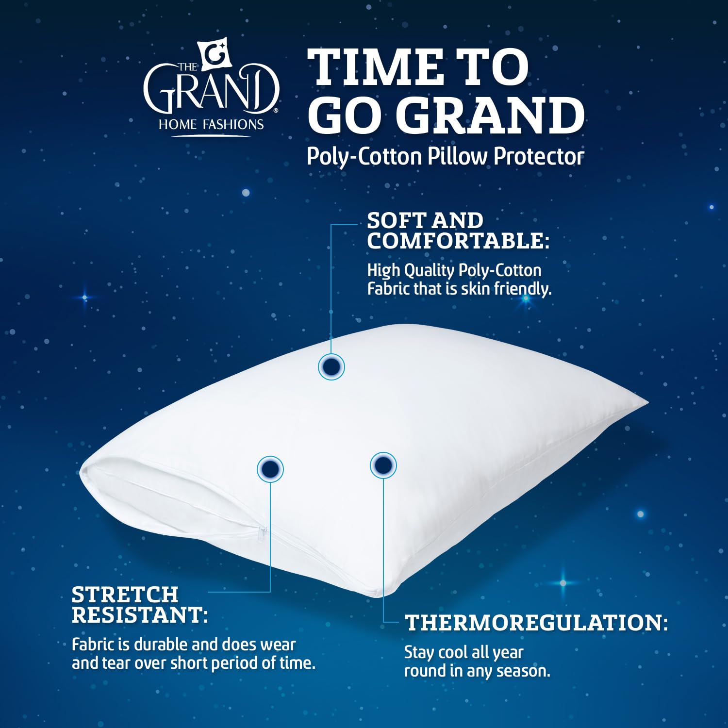 Premium Queen Size Pillow Protector Covers - Breathable Poly-Cotton Blend with Zipper Closure - Moisture Wicking & Hypoallergenic Dust Mite Protection - 2 Pack for Bedroom, Guest Room, or Travel Use
