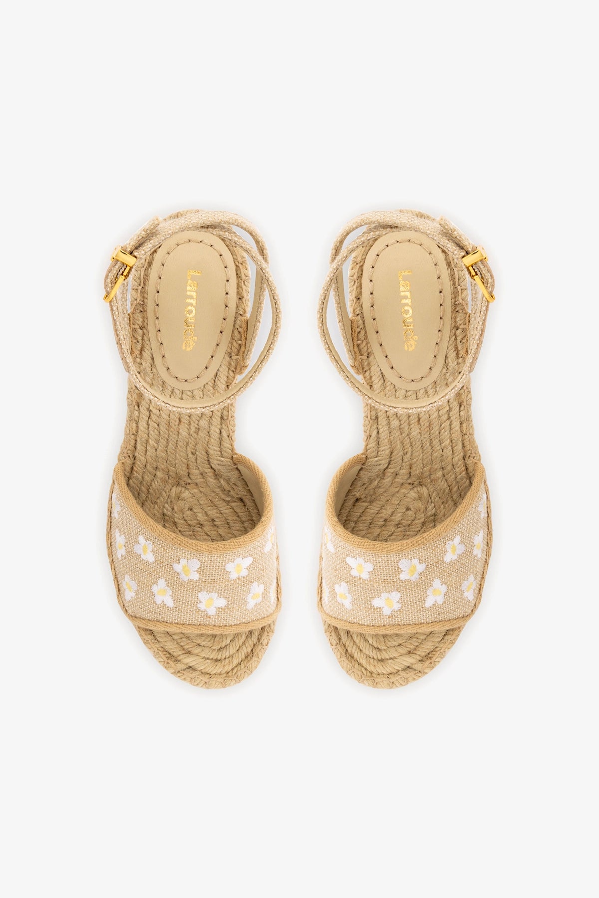 Letizia Espadrille Wedge Sandals - Raw Linen with Daisy Embroidery | Comfortable Summer Wedges for Women | Perfect for Beach, Vacation & Casual Outings