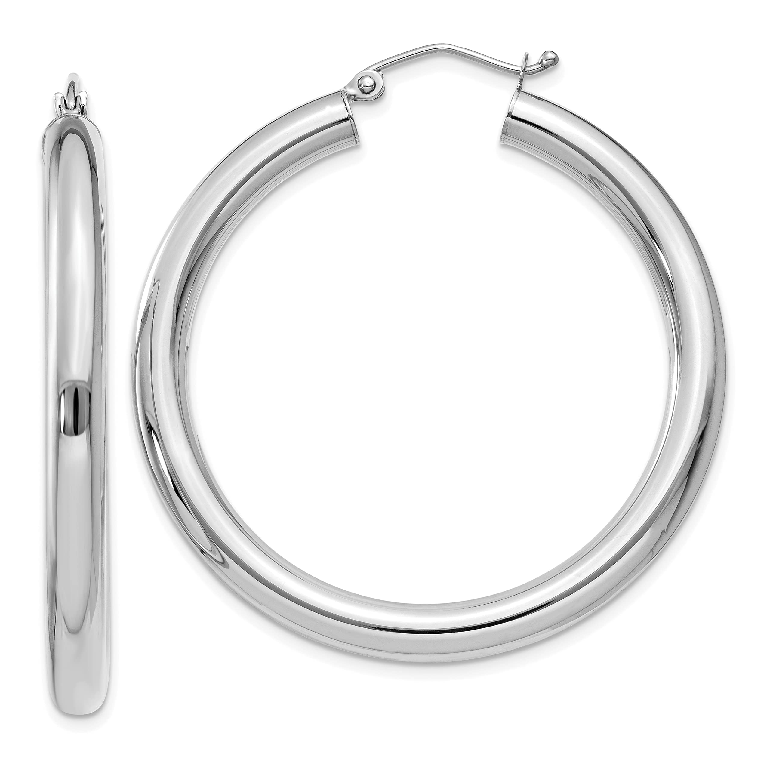 14K White Gold Polished 4mm Tube Hoop Earrings for Women - 40mm Diameter Hypoallergenic Dainty Everyday Jewelry - Perfect for Work, Date Night & Special Occasions