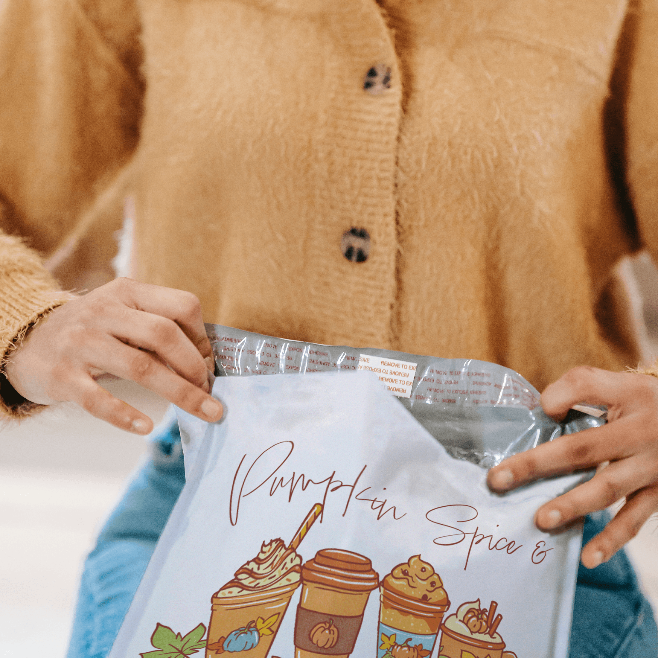 10x13 Premium Printed Poly Mailers - Thanks a Latte Designer Shipping Envelopes | Eco-Friendly Mailing Bags for Ecommerce, Subscription Boxes & Small Business Shipping
