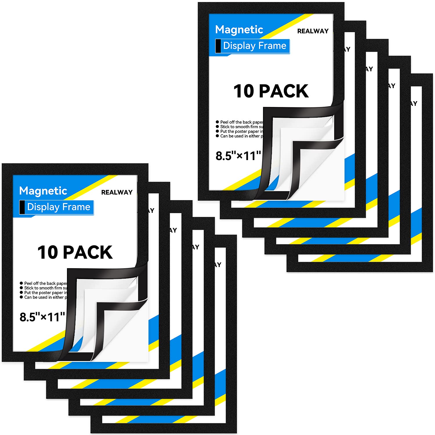 10 Pack Magnetic Sign Holder 8.5 x 11 - Self-Adhesive Magnetic Picture Frame for Door, Fridge, Whiteboard & Window - Double-Sided Display for Business Signs, Menus & Home Decor
