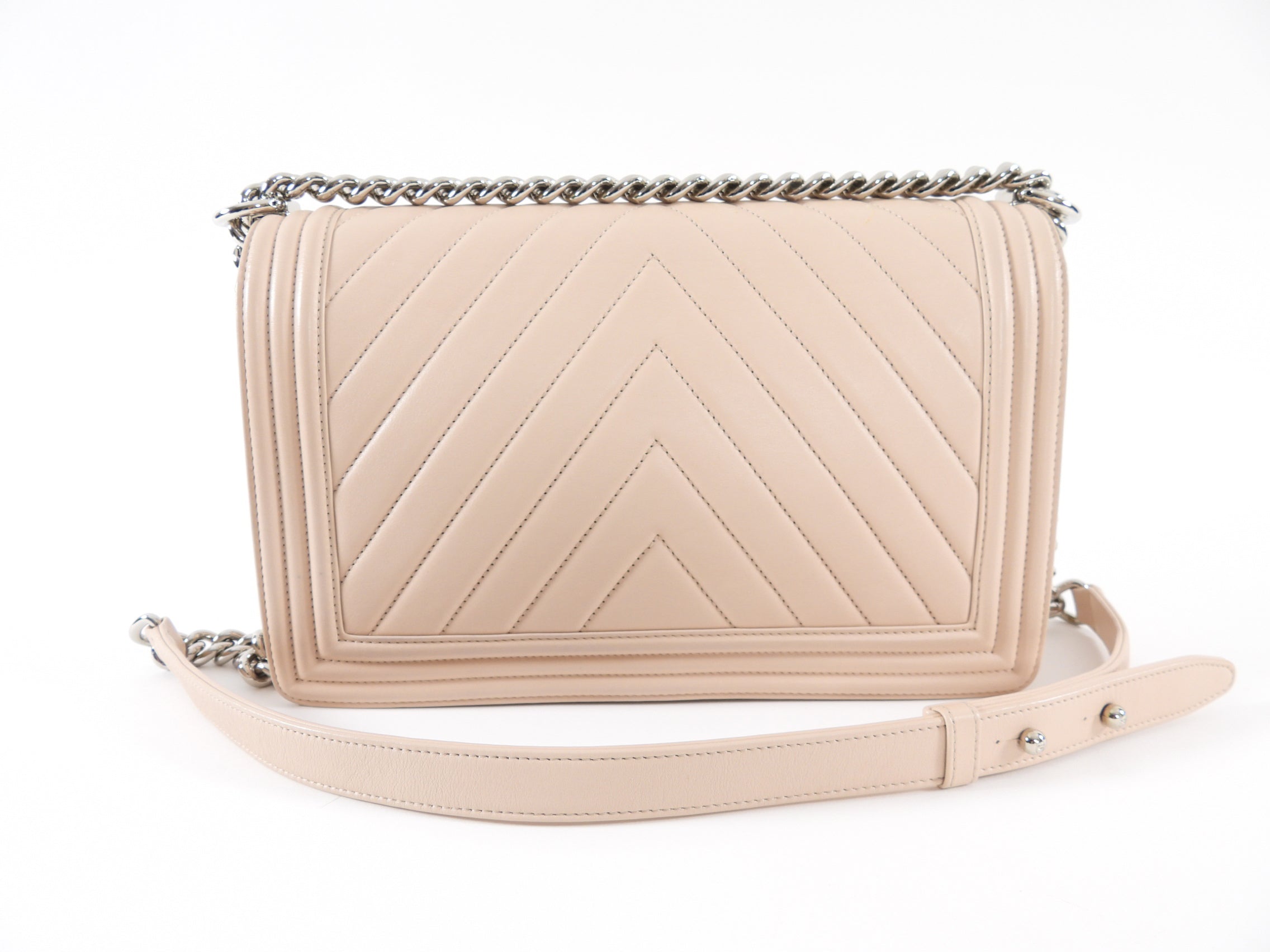 Chanel Nude Beige Chevron Quilted Leather Large Le Boy Bag - Luxury Designer Handbag for Women, Perfect for Parties, Dating & Special Occasions