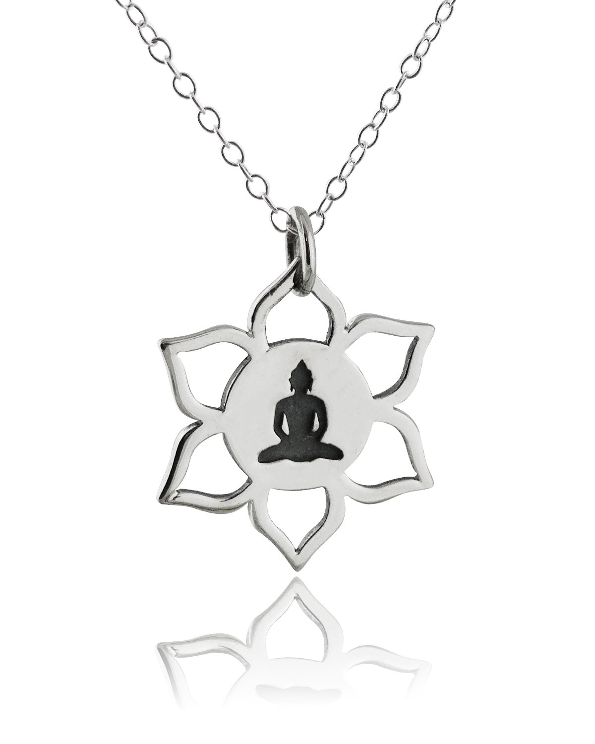 FashionJunkie4Life Sterling Silver Lotus Flower Buddha Pendant Necklace - 18 Inch Chain - Spiritual Jewelry for Meditation & Yoga - Perfect Gift for Buddhist Practitioners