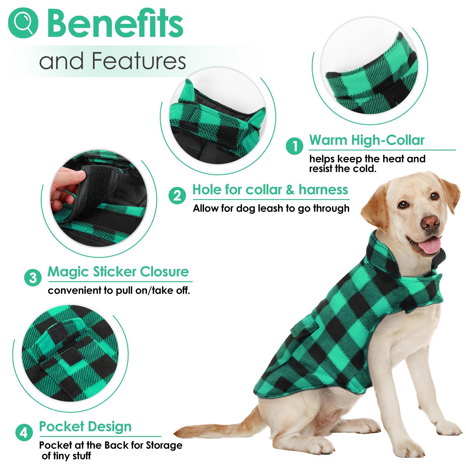 AOFITEE Plaid Dog Winter Coat - Warm Reversible Puffer Jacket for Small, Medium & Large Dogs | Waterproof Cold Weather Dog Sweater | Perfect for Outdoor Walks, Winter Adventures & Daily Wear