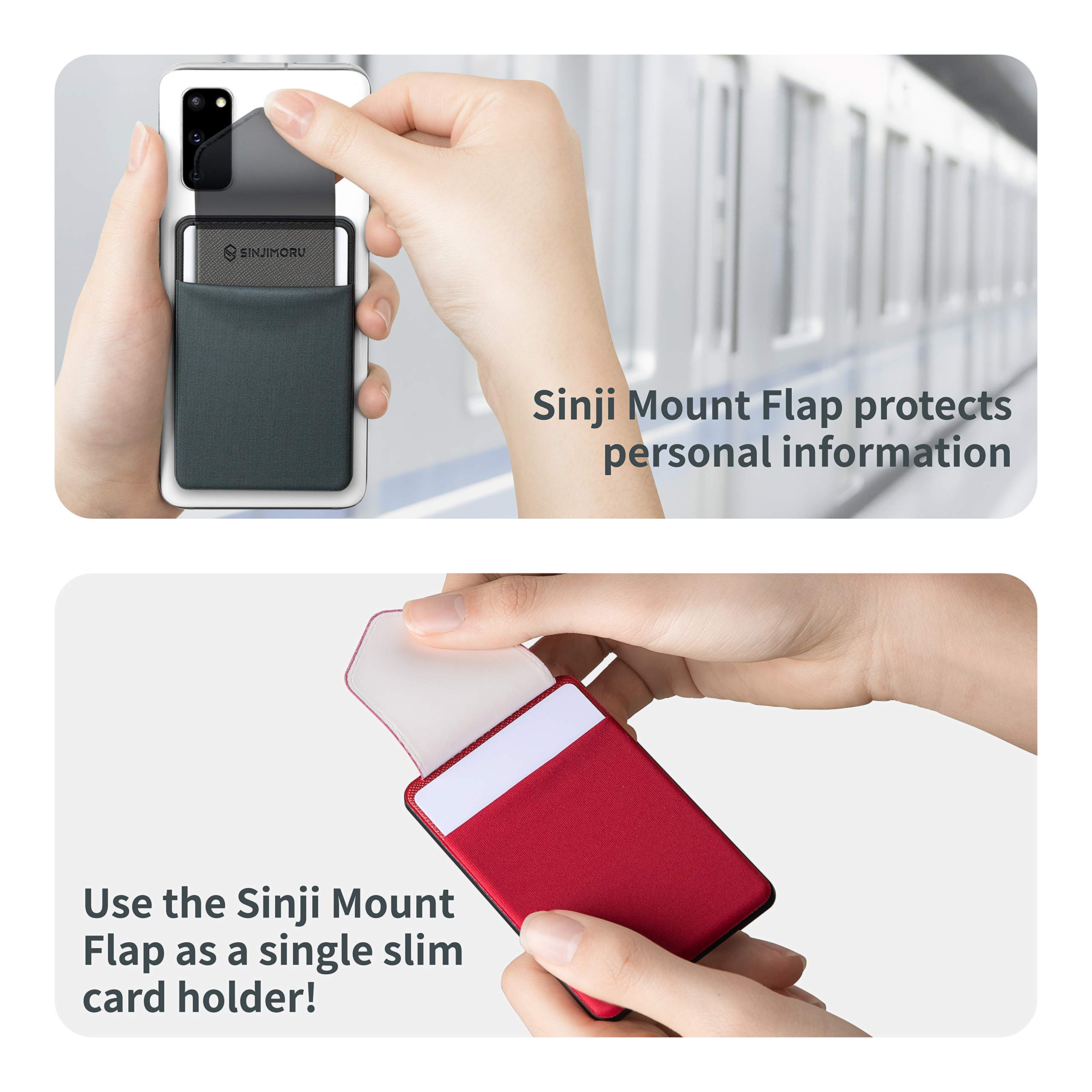 Sinjimoru Removable Phone Wallet with Flap - Wireless Charging Compatible Card Holder for Back of Phone | Perfect for Travel, Shopping & Everyday Use (Red)