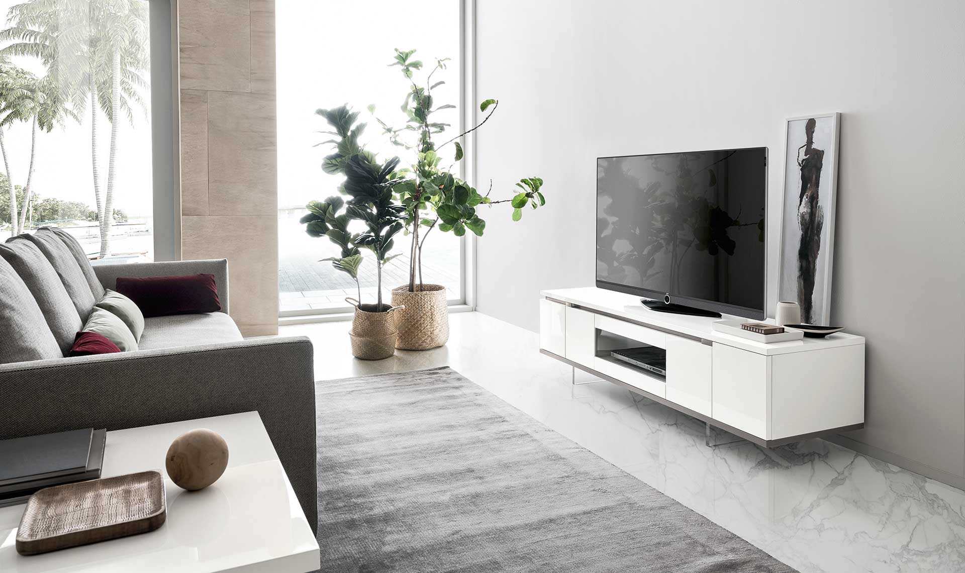 Modern ALF Artemide White Glossy TV Stand with Storage - Sleek Entertainment Center for Living Room, Bedroom & Home Theater