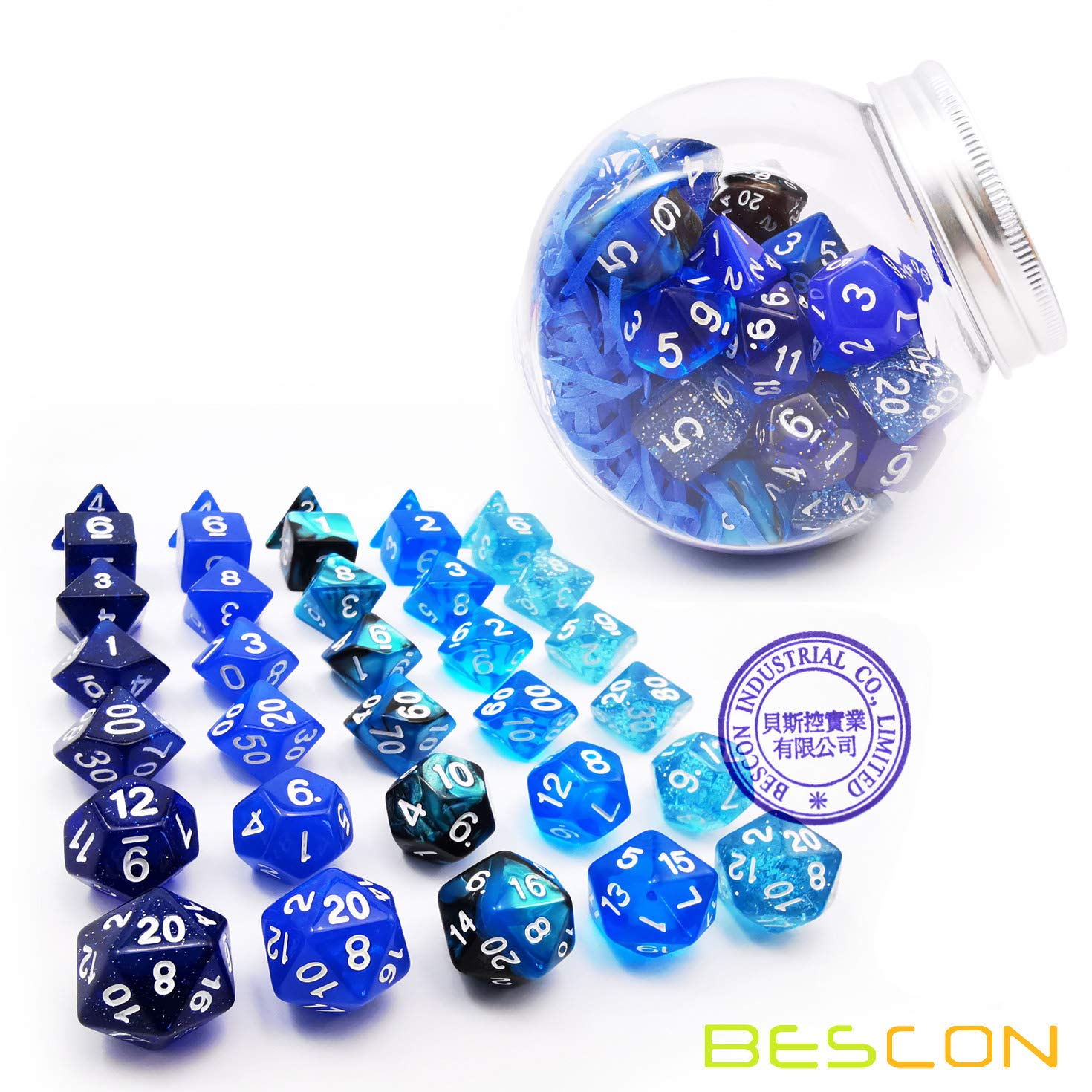 Bescon RPG Dice Set 35pcs Ocean Blue - Premium DND Dice for Dungeons & Dragons, Pathfinder, and Tabletop Role Playing Games | Perfect for D&D Campaigns, Gift Giving, and Game Nights