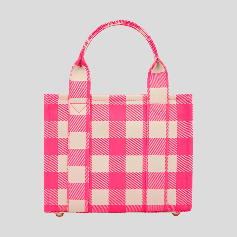 Micro Bon Vivant Structured Tote Bag - Neon Pink Gingham Checkered Pattern | Stylish Women's Handbag for Work, Travel & Shopping