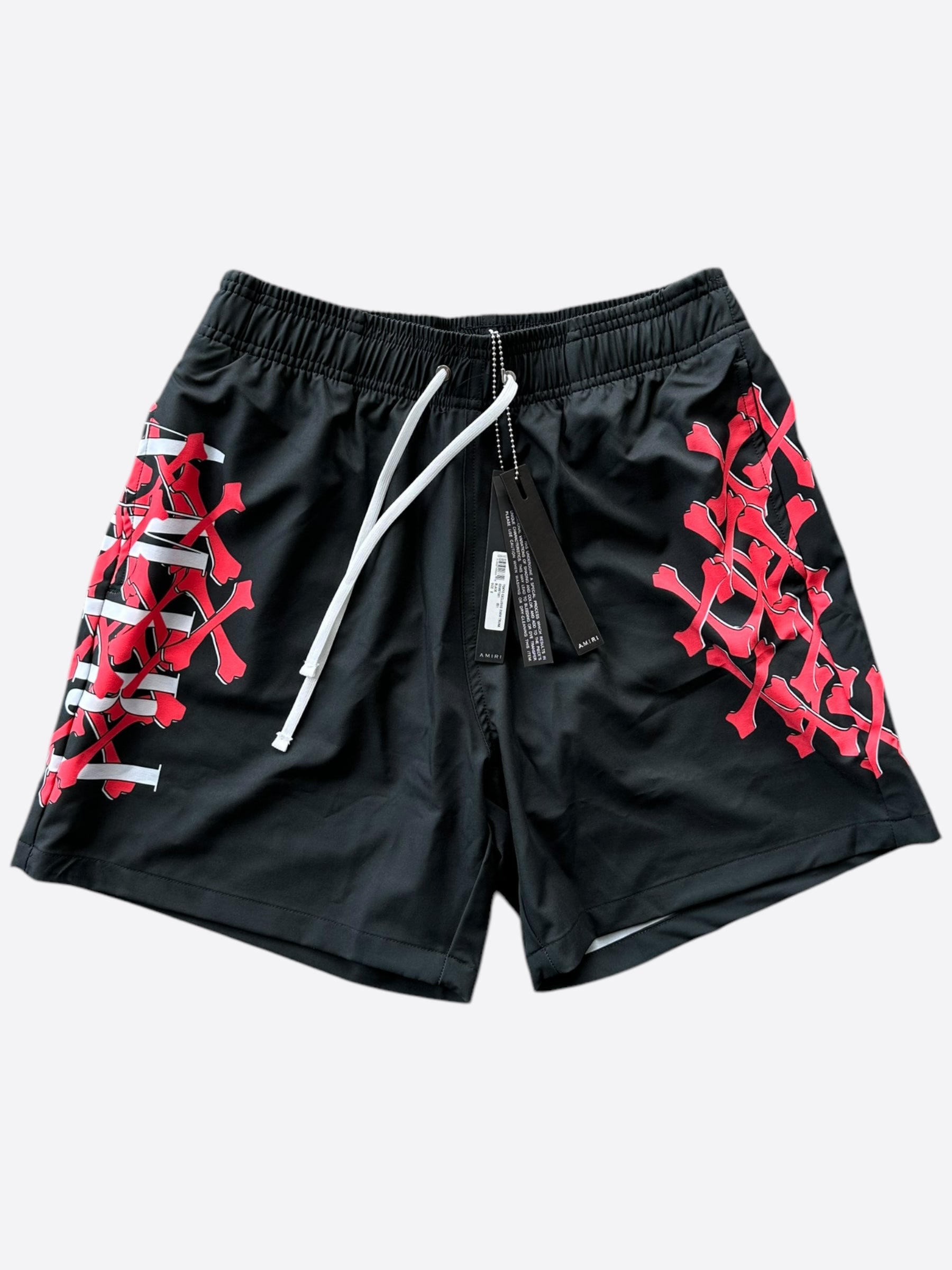 Amiri Black & Red Bones Tokyo Exclusive Swim Shorts for Men - Stylish Beachwear & Poolside Fashion