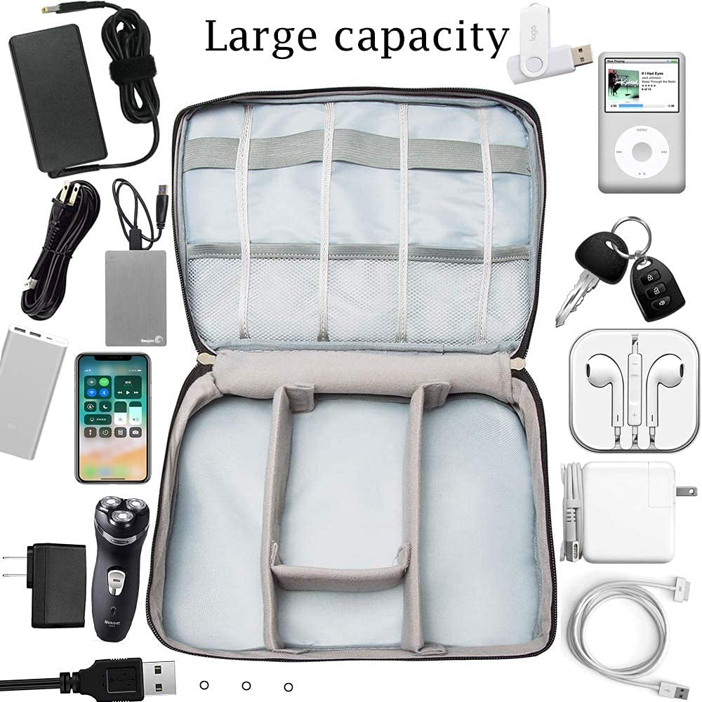 ACOPTON Waterproof Electronic Organizer Travel Bag - Portable Storage Case for iPad, Chargers, Cables, Hard Drives, Power Banks & Game Cards - Perfect for Travel, Office & Daily Organization (Black)