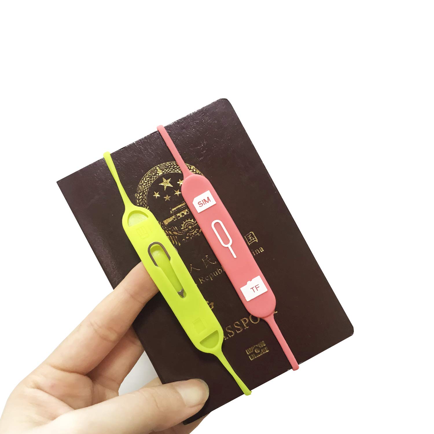 2 Pack V4SIM Silicone SIM Card Holder & TF Card Holder - Portable, Anti-Lost, Safe Pin Needle (Green + Pink) - Perfect for Travel, Business & Daily Storage